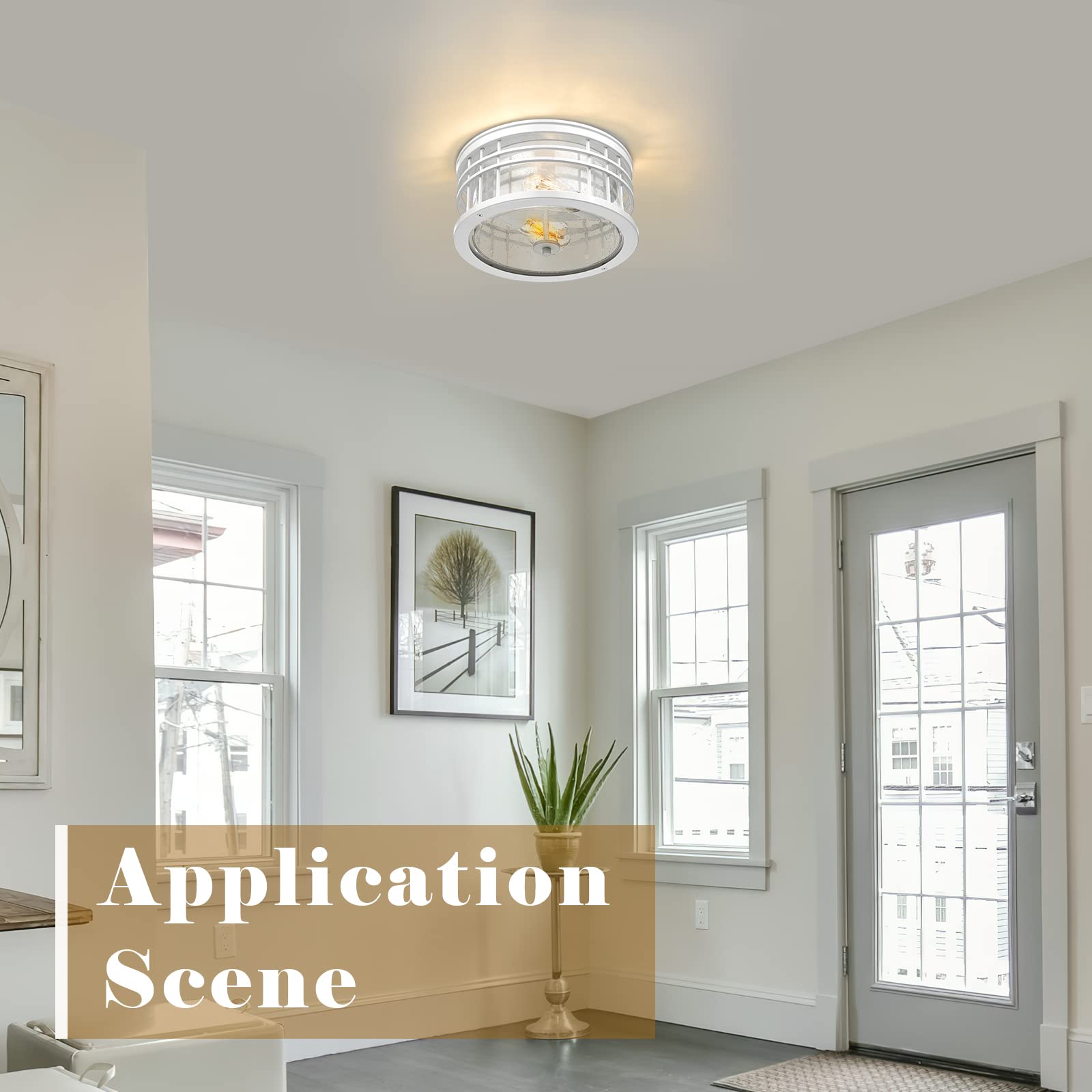 Modern Flush Mount Ceiling Light Fixture - 12 Inch White Seeded Glass LED Light for Kitchen, Bedroom, Laundry Room - Perfect for Modern Home, Apartment and Office Lighting - ZW01-F WH