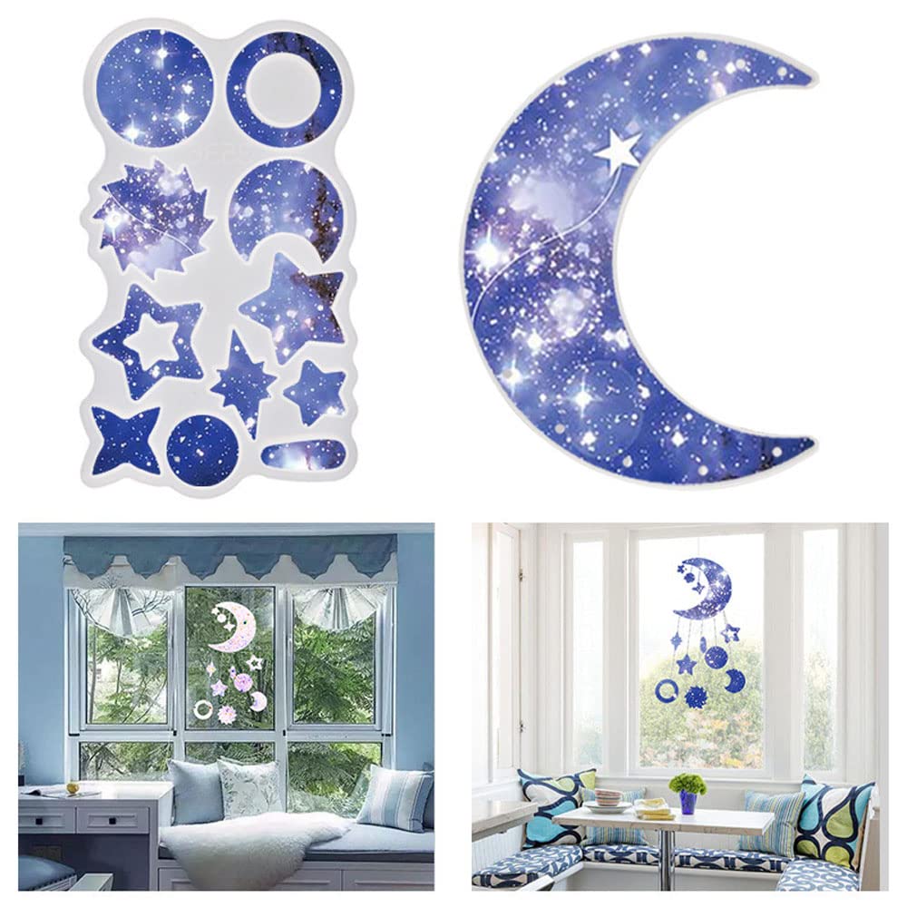 Moon & Star Silicone Resin Molds for DIY Wind Chimes - 2 Pack Wall Hanging Home Garden Decor, Handmade Art Craft for Outdoor & Indoor Decoration - Perfect for Gifts, Patio, Balcony and Boho Style Rooms