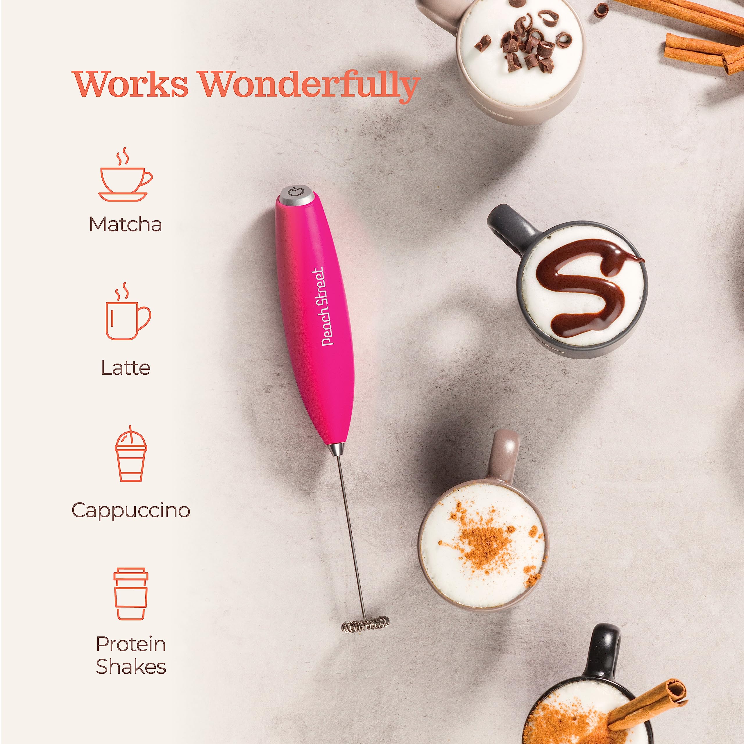 Premium Handheld Milk Frother - Stainless Steel Battery Operated Drink Mixer for Coffee, Lattes & Cappuccino | Portable Mini Milk Foamer with Stand | Perfect for Frappe, Matcha & Hot Chocolate at Home, Office or Cafe