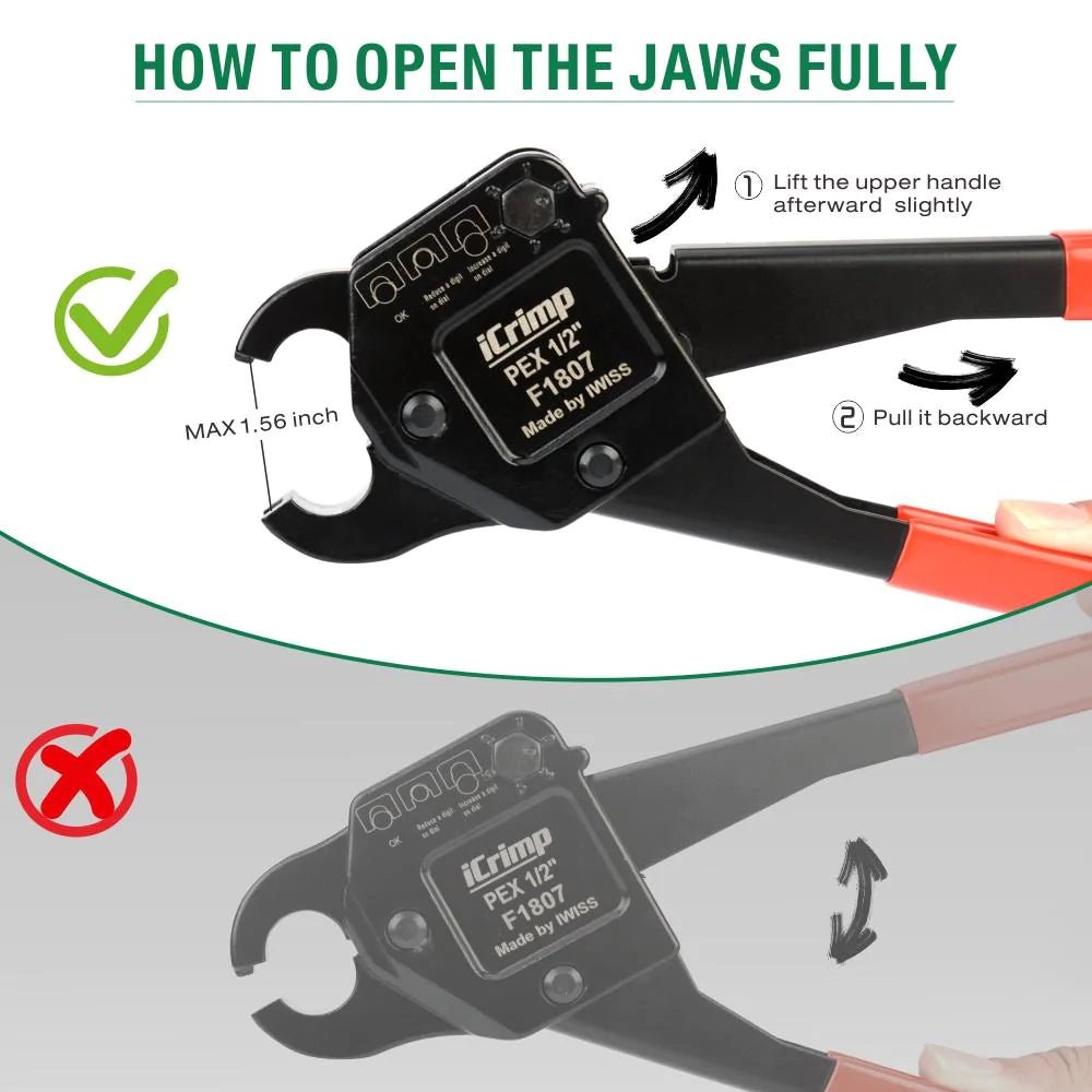 Angled Head PEX Pipe Crimping Tool for 1/2 inch Copper PEX Crimp Rings - Meets All US F1807 Standards - Perfect for Plumbing, HVAC, and Water Supply Installations