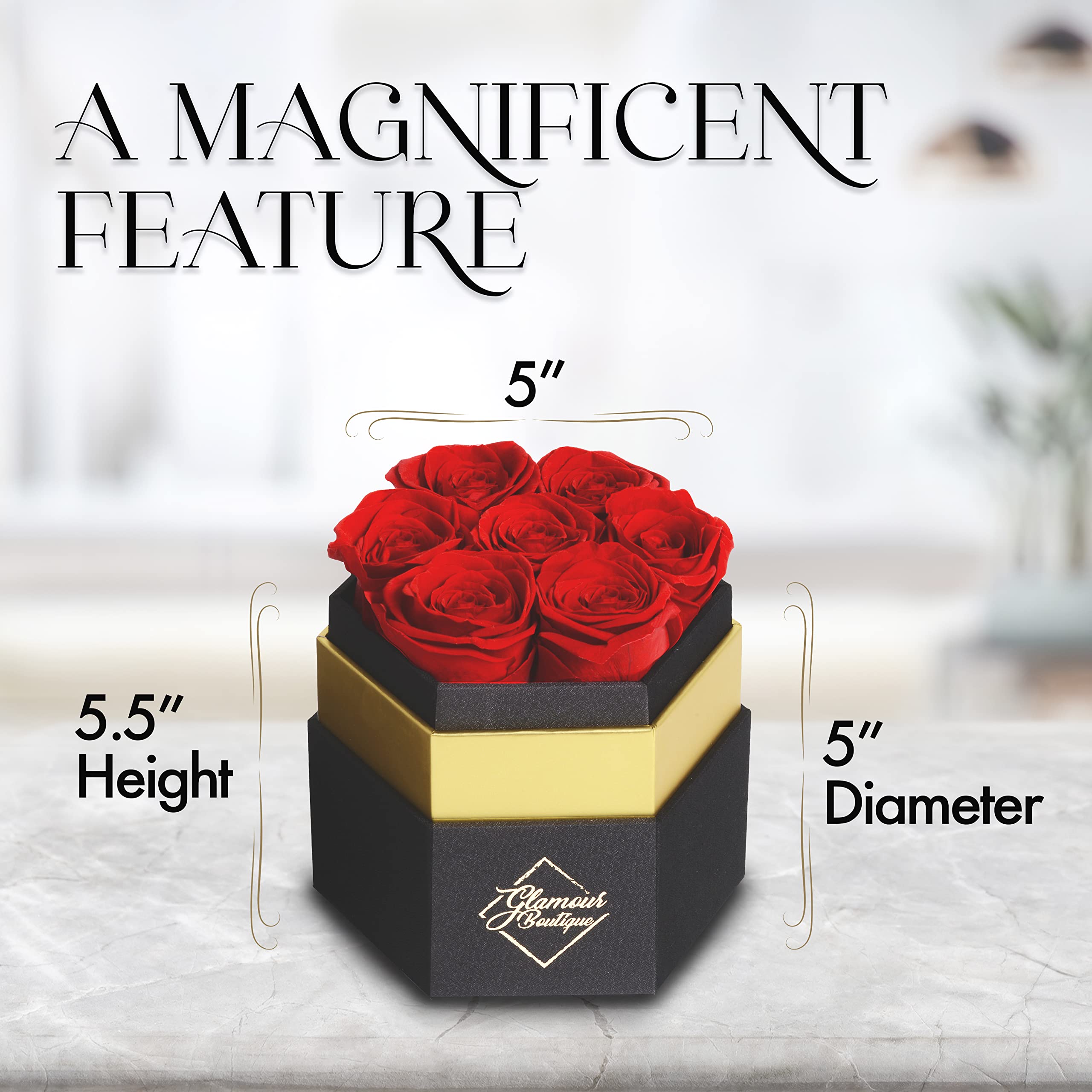 7-Piece Eternal Rose Box - Preserved Roses That Last 1 Year, Real Touch Artificial Flowers in Gift Box - Perfect for Valentine's Day, Anniversary, Wedding Decor & Romantic Gifts