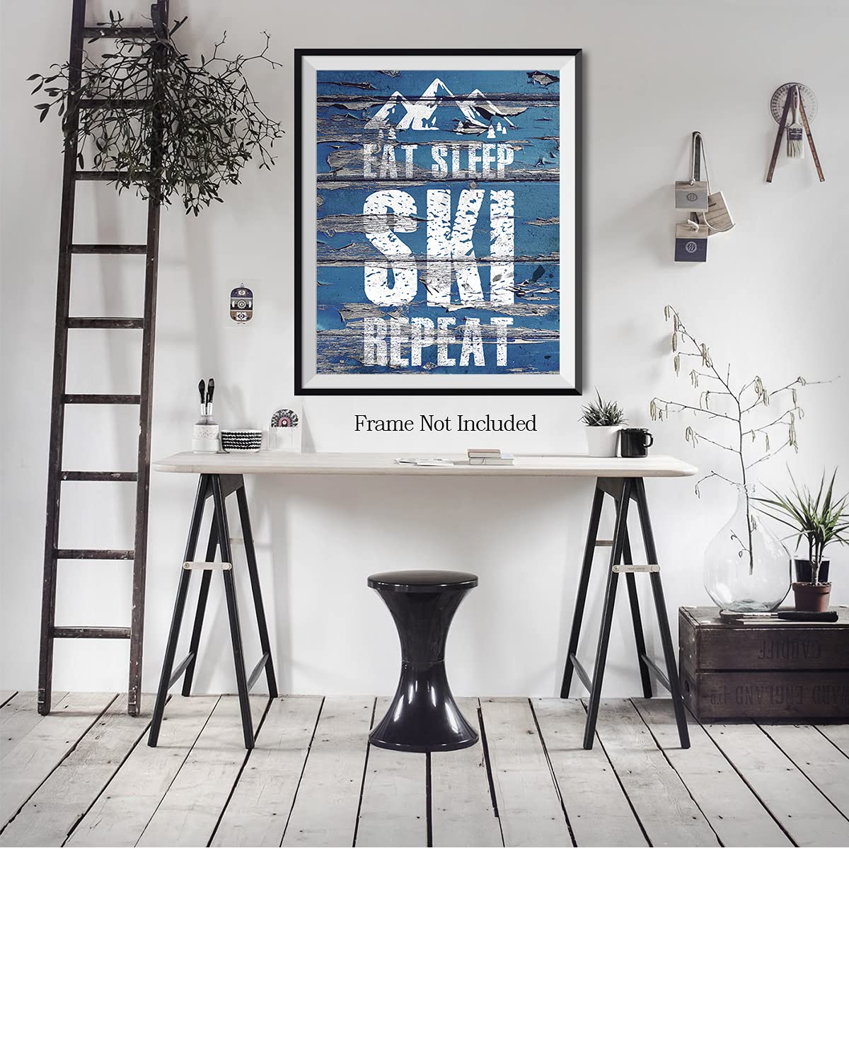Eat Sleep Ski Repeat Home Decor - Ski Room & Lodge Wall Art - Rustic Mountain Poster for Farmhouse & Teen Room - 24x30 Unframed Skiing Gift for Coach & Skier - Perfect for Ski Cabins, Winter Themed Bedrooms & Sports Enthusiasts