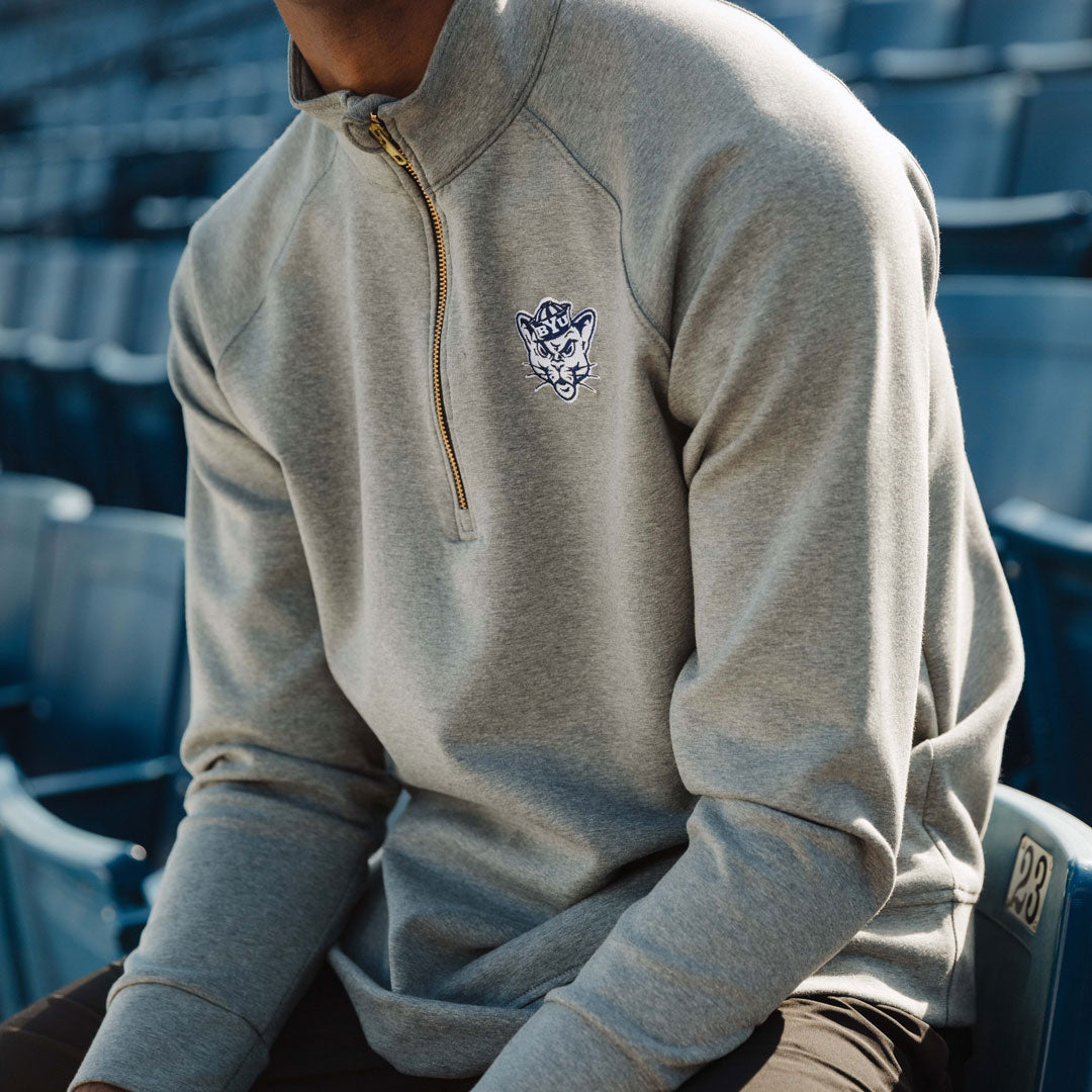 BYU Men's Oxford Zip Up Hoodie - Heather Grey | Casual & Comfortable Pullover for College, Streetwear & Everyday Wear