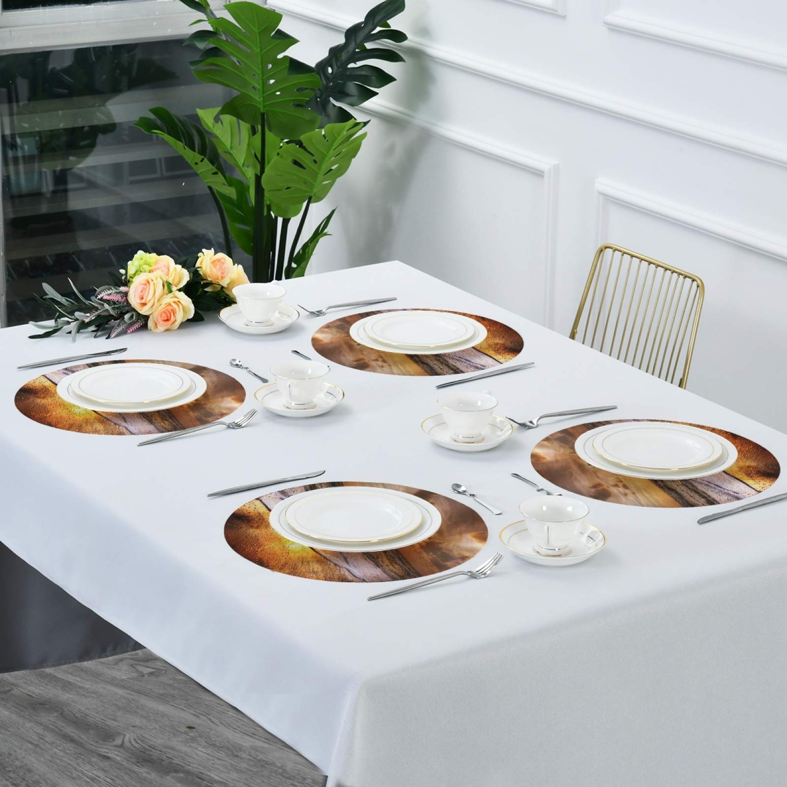 6-Piece Round Heat-Resistant Placemats Set - Sunset Sea Beach Design for Dining Table, Kitchen, Party & Home Decor | Washable & Durable for Everyday Use | Perfect for Indoor/Outdoor Dining, Entertaining & Daily Meals
