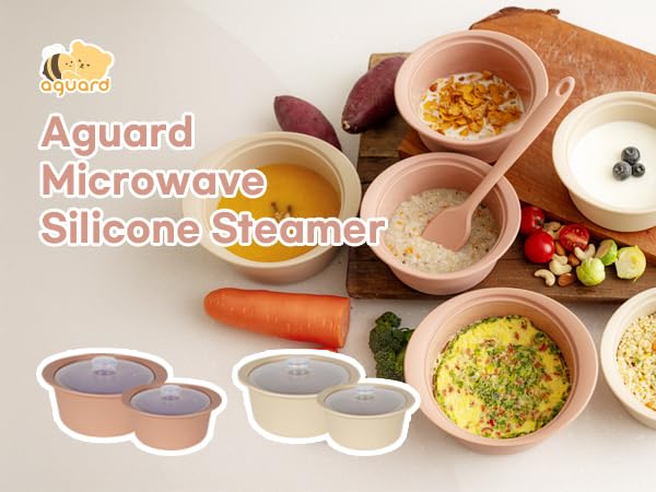 MOMOBIN Microwave Silicone Steamer for Baby Food - BPA Free, Dishwasher & Oven Safe up to 482°F, Easy Clean, Made in Korea - 27.1oz (800ml) - Perfect for Steaming Veggies, Reheating Meals & Making Creme Brulee