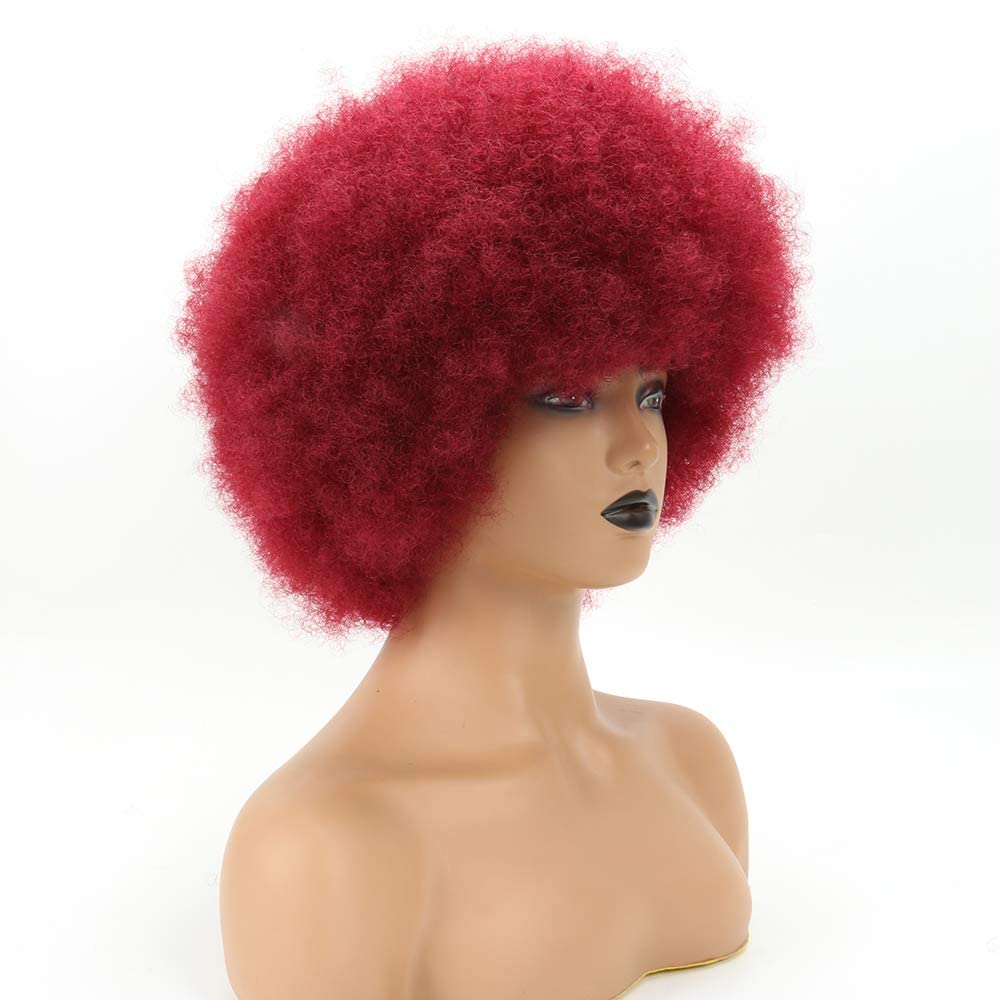 Wine Red Afro Wig for Black Women - Big, Bouncy & Soft Natural Looking Short Kinky Curly Synthetic Hair | Perfect for Cosplay, Halloween, Parties & Everyday Wear