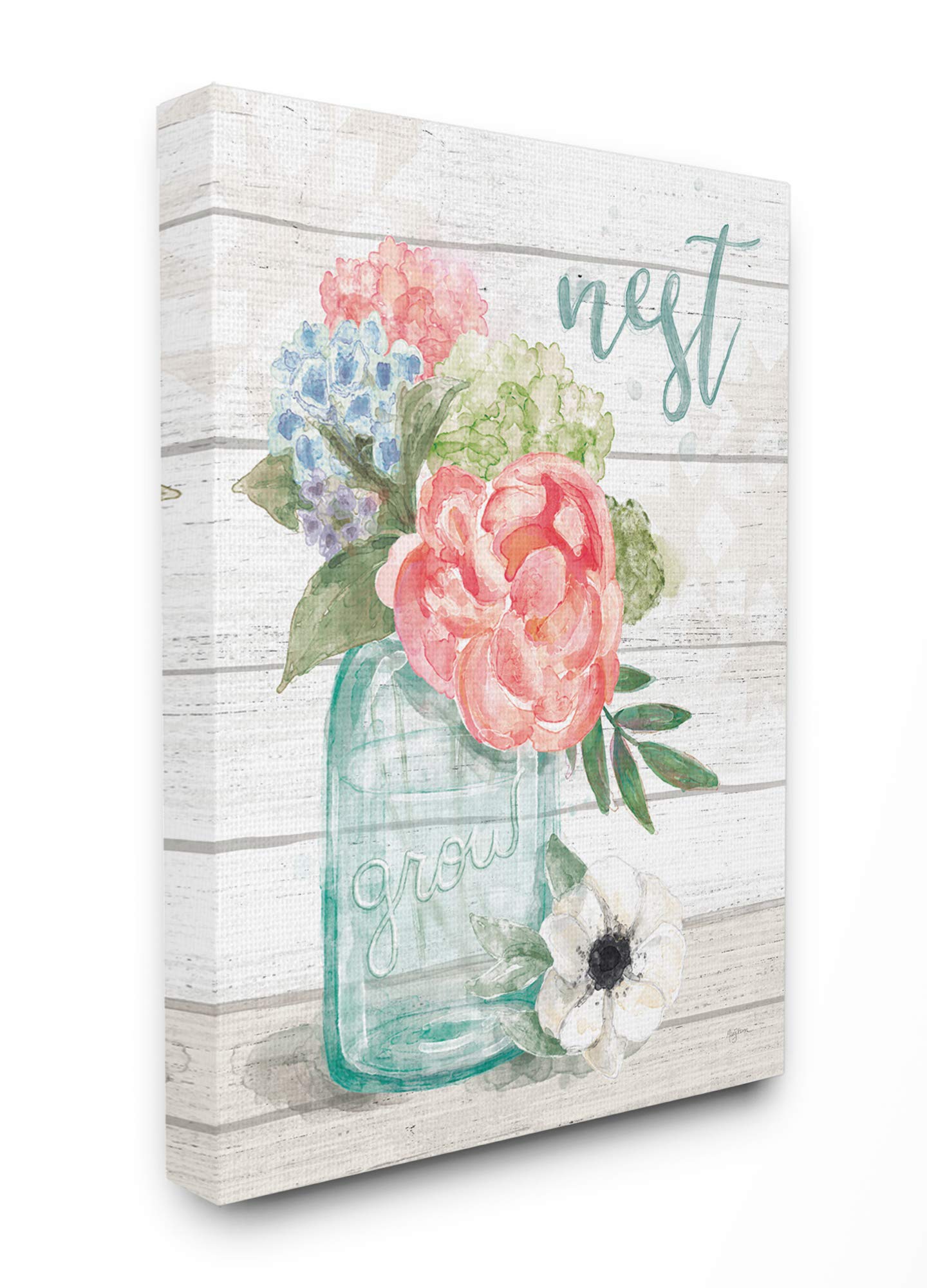 Stupell Industries 'Nest Grow Flower' Rustic Wood Textured Canvas Wall Art - 36x48 Inches, Designed by Mary Urban | Perfect for Farmhouse, Boho & Living Room Decor
