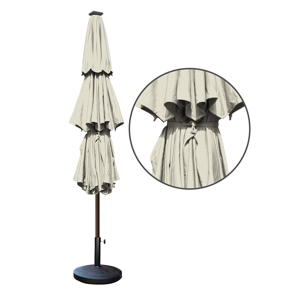 EliteShade USA 10-Year Fade-Resistant Solar-Powered 9ft 3-Tier Patio Umbrella with 80 LED Lights - Ventilated Outdoor Market Umbrella in Antique Beige - Perfect for Backyard, Poolside, and Restaurant Outdoor Dining