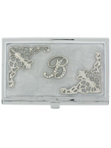 White B Initial Crystal Business Card Holder - Elegant & Professional for Networking