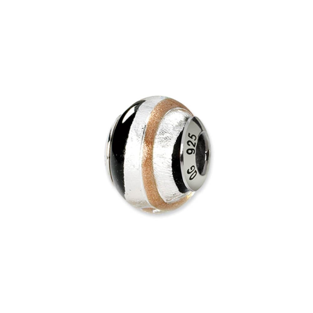 Elegant Black Bow Sterling Silver & Golden Murano Glass Bead Charm Bracelet | Handmade Italian Jewelry for Women | Perfect Gift for Birthday, Anniversary & Special Occasions
