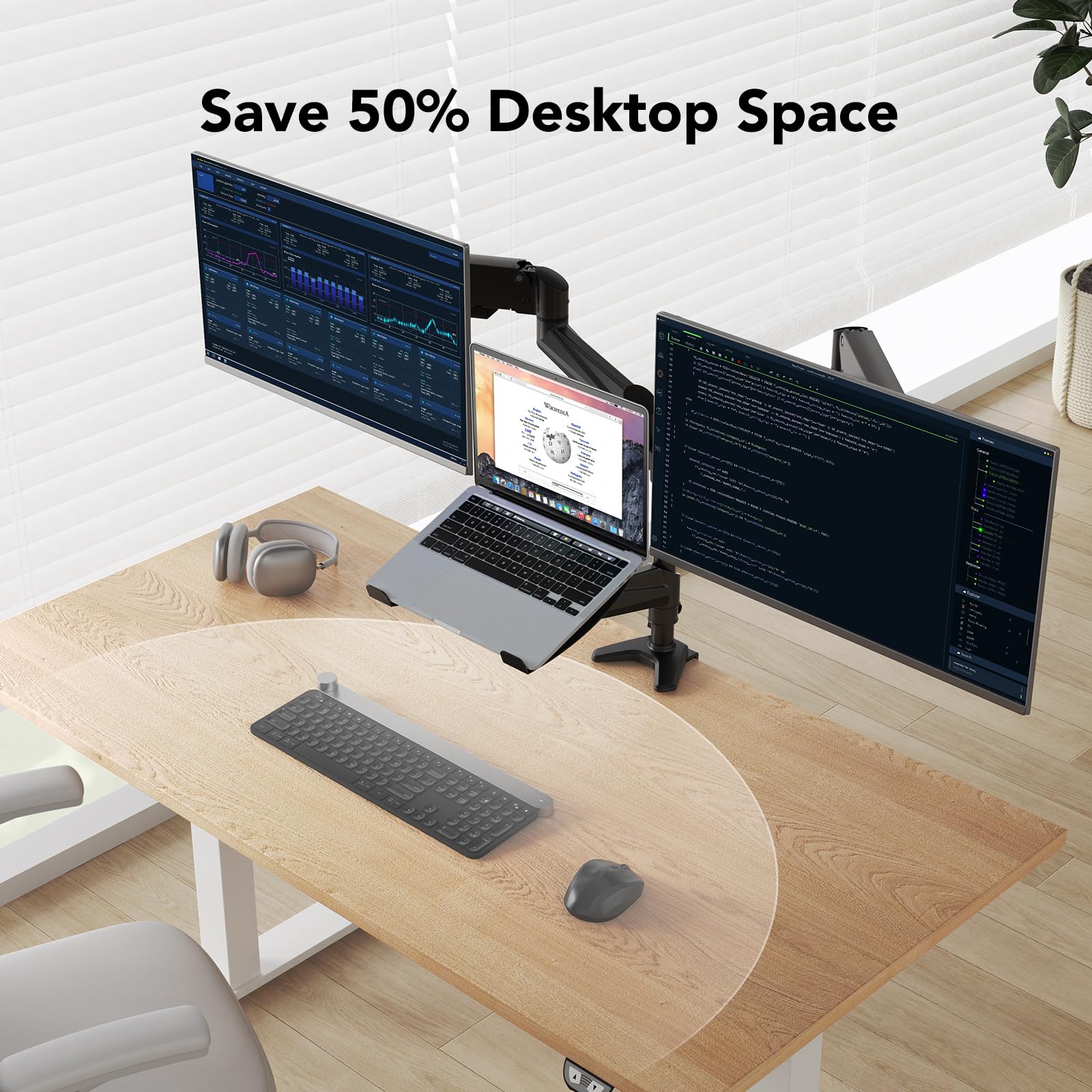 HUANUO Dual Monitor and Laptop Stand - Adjustable Spring Arm Mount for 32