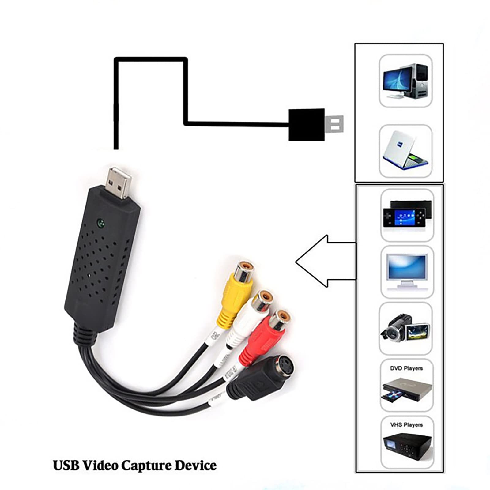 Rehomy USB 2.0 VHS to Digital Converter - Video Capture Card for PC, Convert Analog Video to Digital - Perfect for Home Movies, VHS Tapes & Camcorder Videos