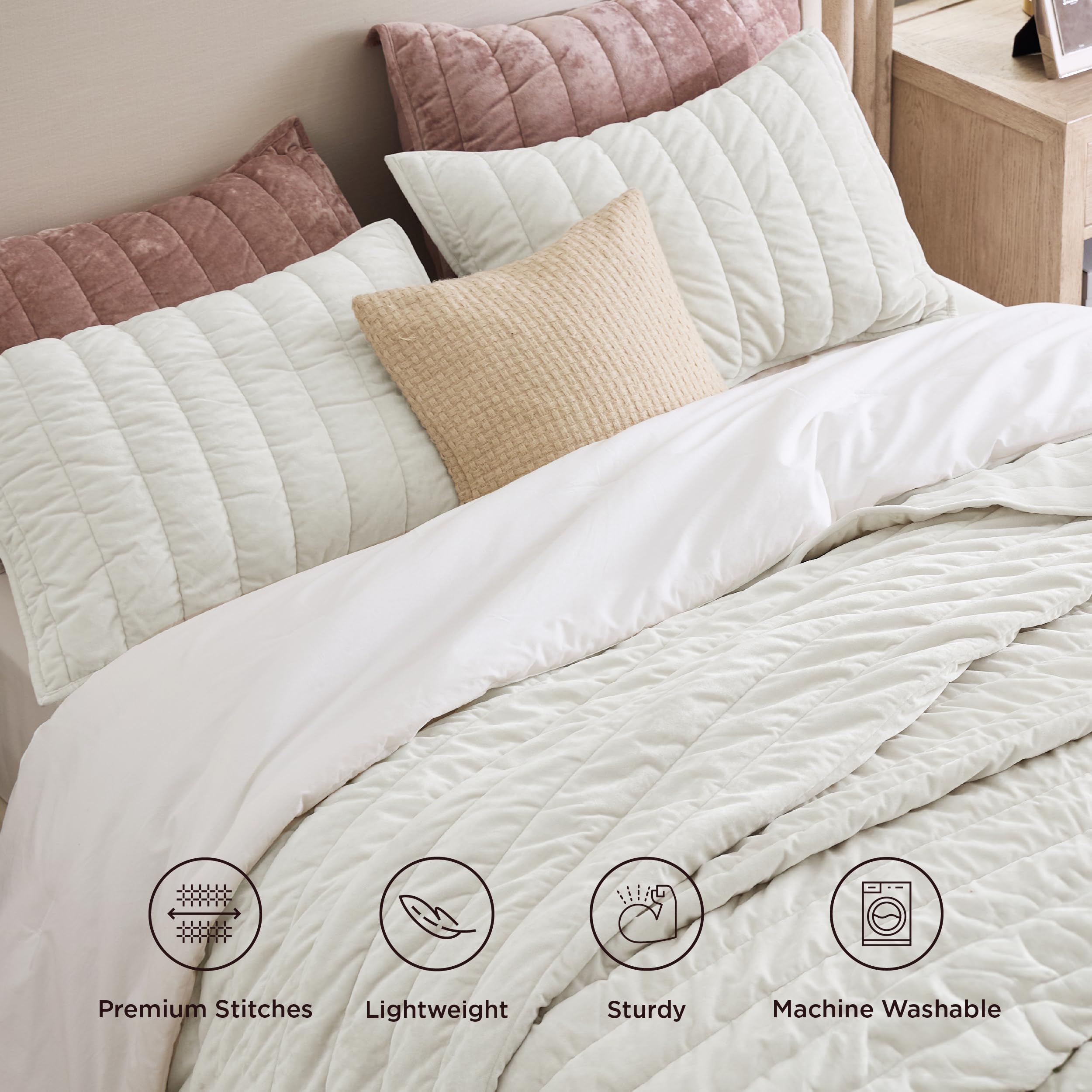 Bedsure Velvet Quilt Queen Size Set - Ultra Soft Luxury Bedspread & Quilted Bedding Set for Queen Bed (106