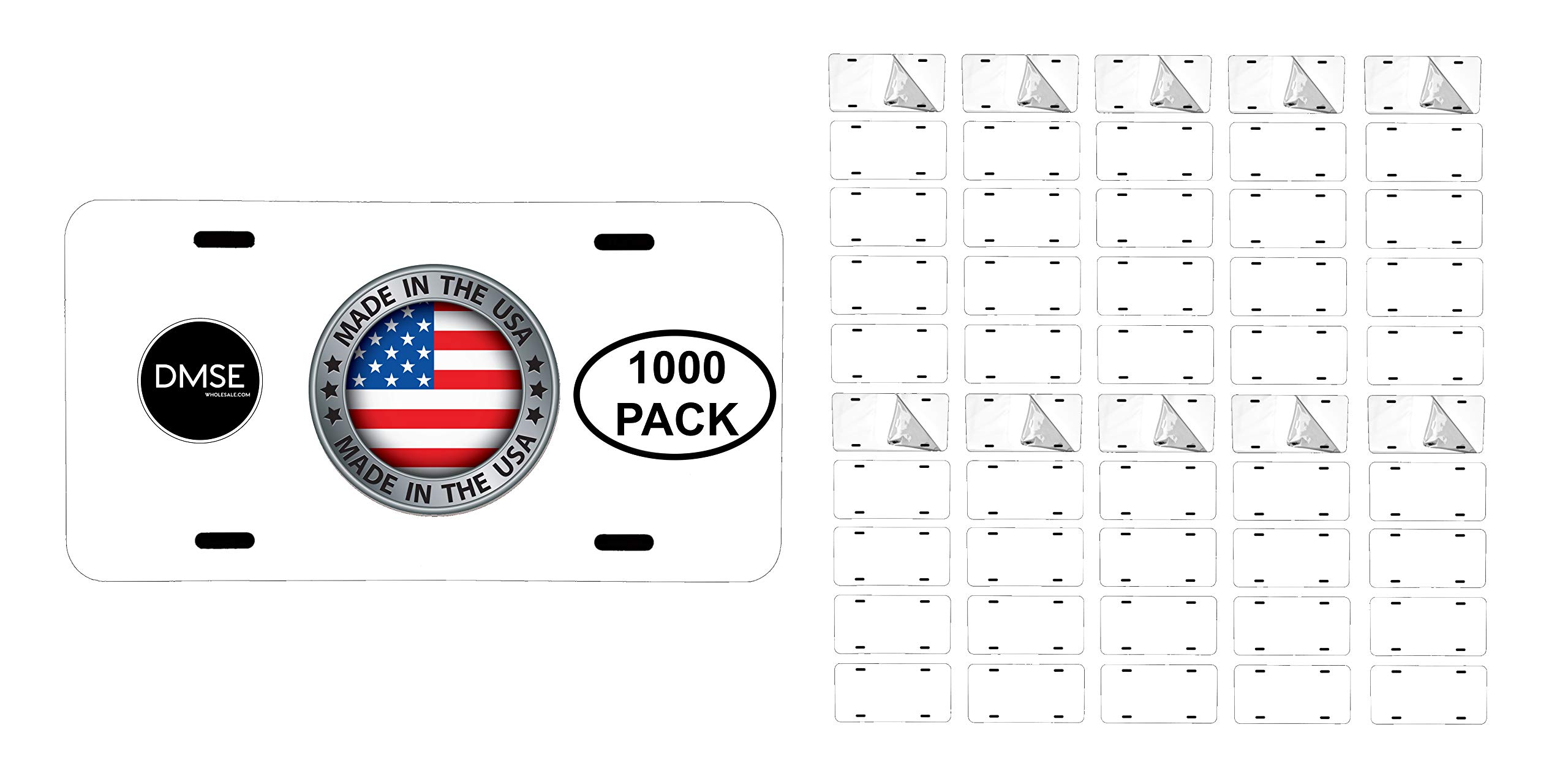 DMSE Wholesale Blank Aluminum License Plates for Cars - 0.5mm Thickness - US/Canada Standard Size 12x6 Inches - Customizable Metal Tags - Made in USA (White, Pack of 1000) - Perfect for DIY Projects, Vehicle Registration, and Personalized Auto Decor