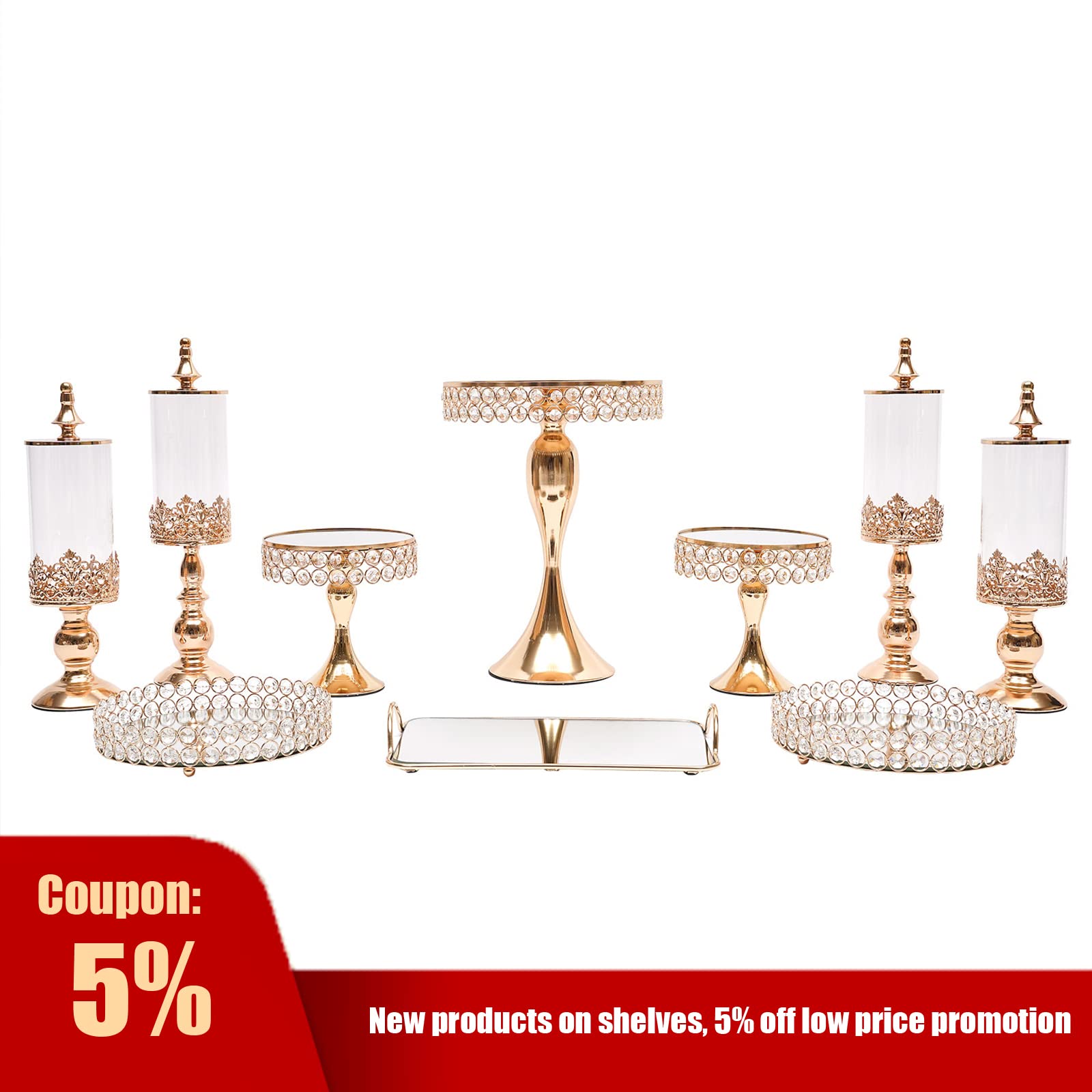 10 PCS Gold Crystal Metal Cake Stand Set - Elegant Cupcake Holder & Dessert Display Plate for Birthday Parties, Weddings, Baby Showers | Perfect for Candy, Pastry, and Cake Presentation at Special Events