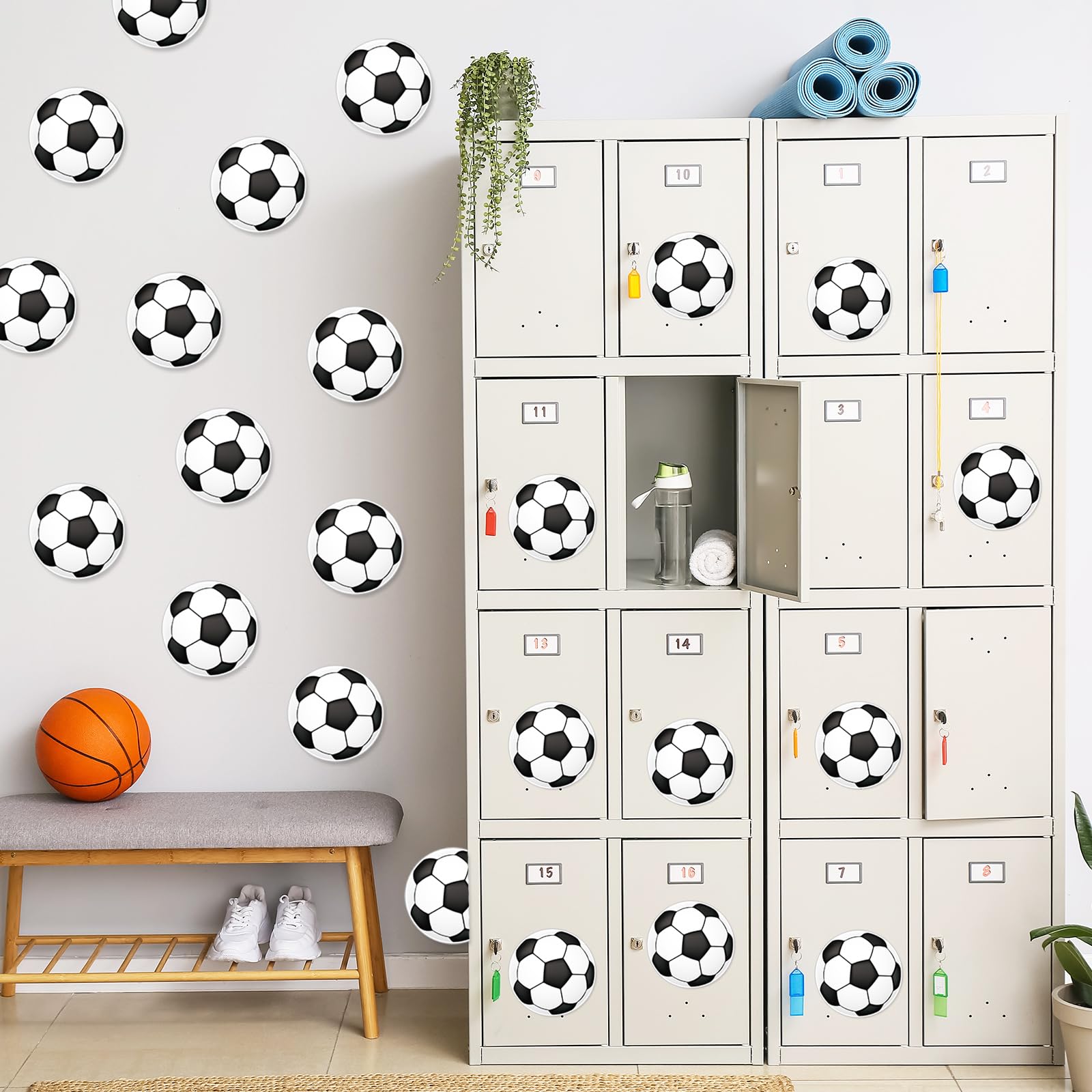 AnyDesign 50Pcs Soccer Ball Paper Cutouts - Football Party Decorations, Bulletin Board Supplies with 100 Glue Dots - Perfect for Sports Birthday Parties, Classroom Decor & Soccer Theme Events