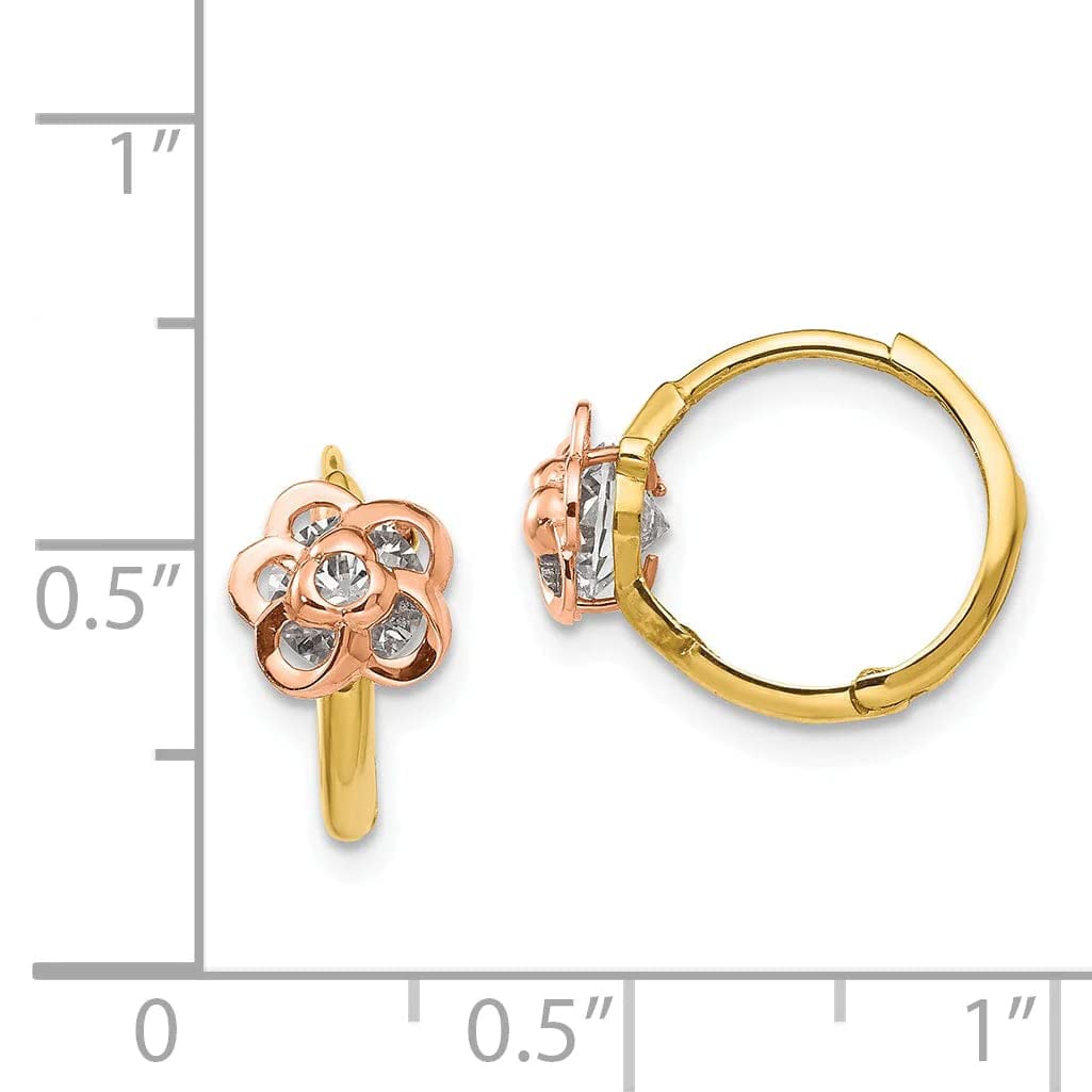 14K Two-Tone Gold Flower Earrings for Women - Elegant Floral Dangle Earrings for Wedding, Party & Everyday Wear