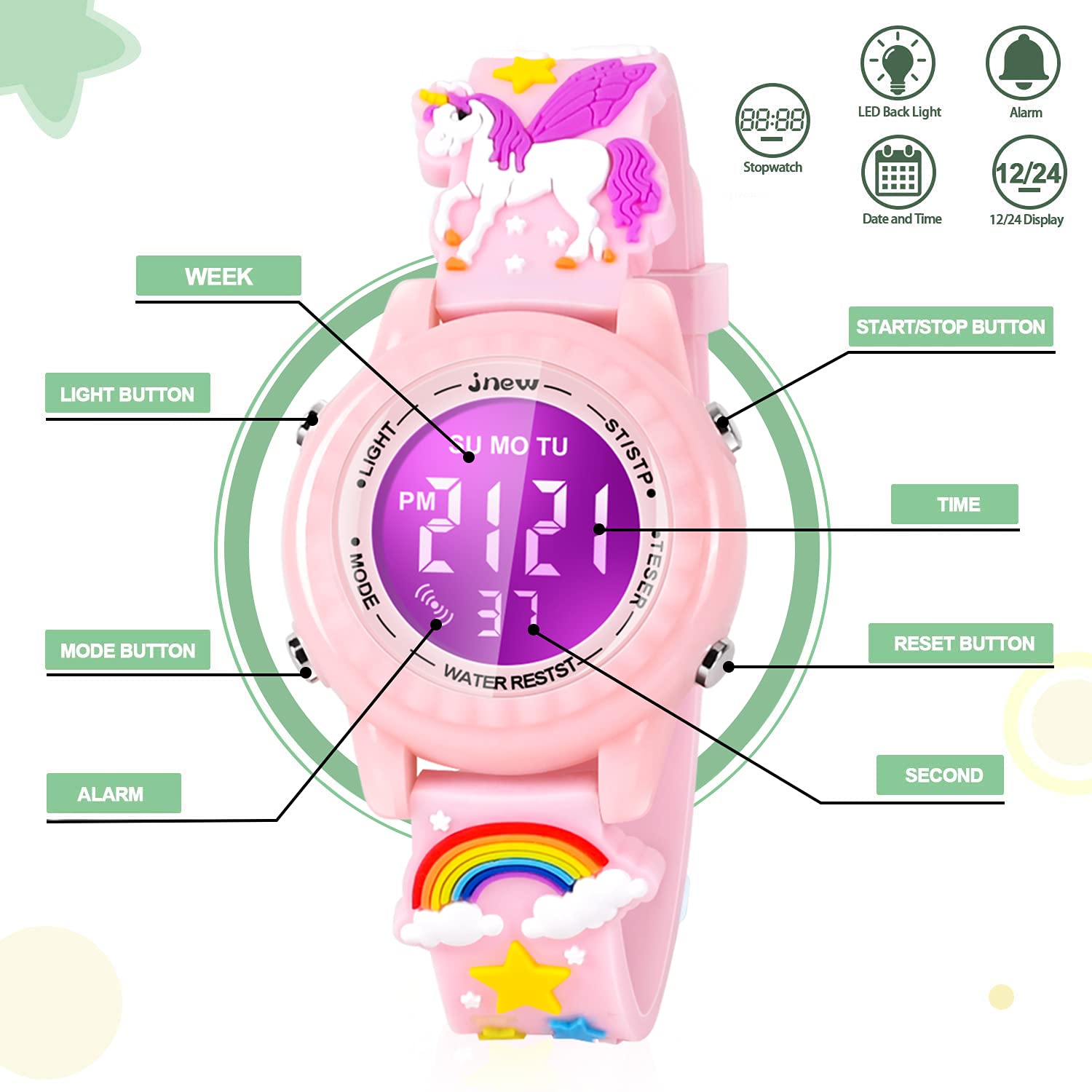 **3D Cartoon Waterproof Kids Watches with Alarm - Best Toys & Gifts for Girls Age 3-10 - Perfect for Swimming, Outdoor Play & Birthday Presents**