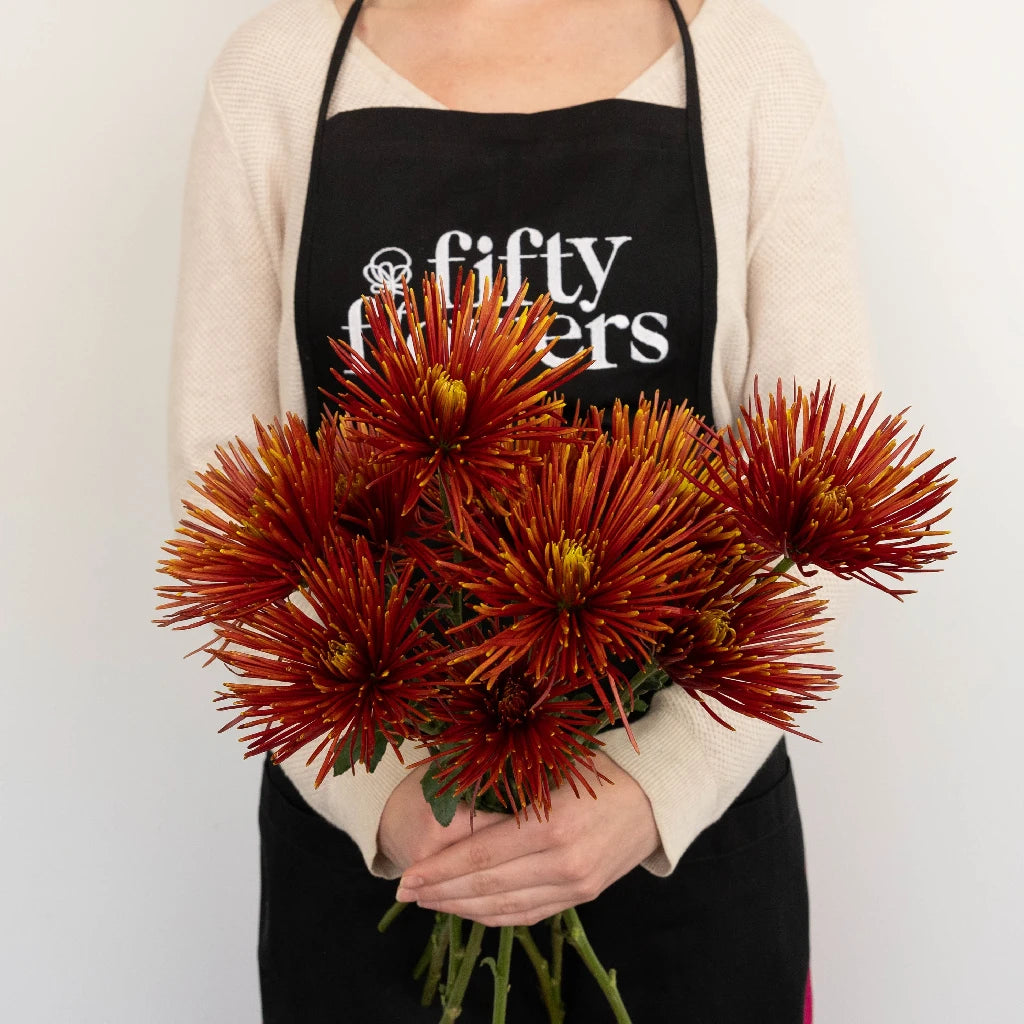 Autumn Rust Spider Mum Flowers - Premium Artificial Fall Floral Decor for Home, Wedding, and Seasonal Displays