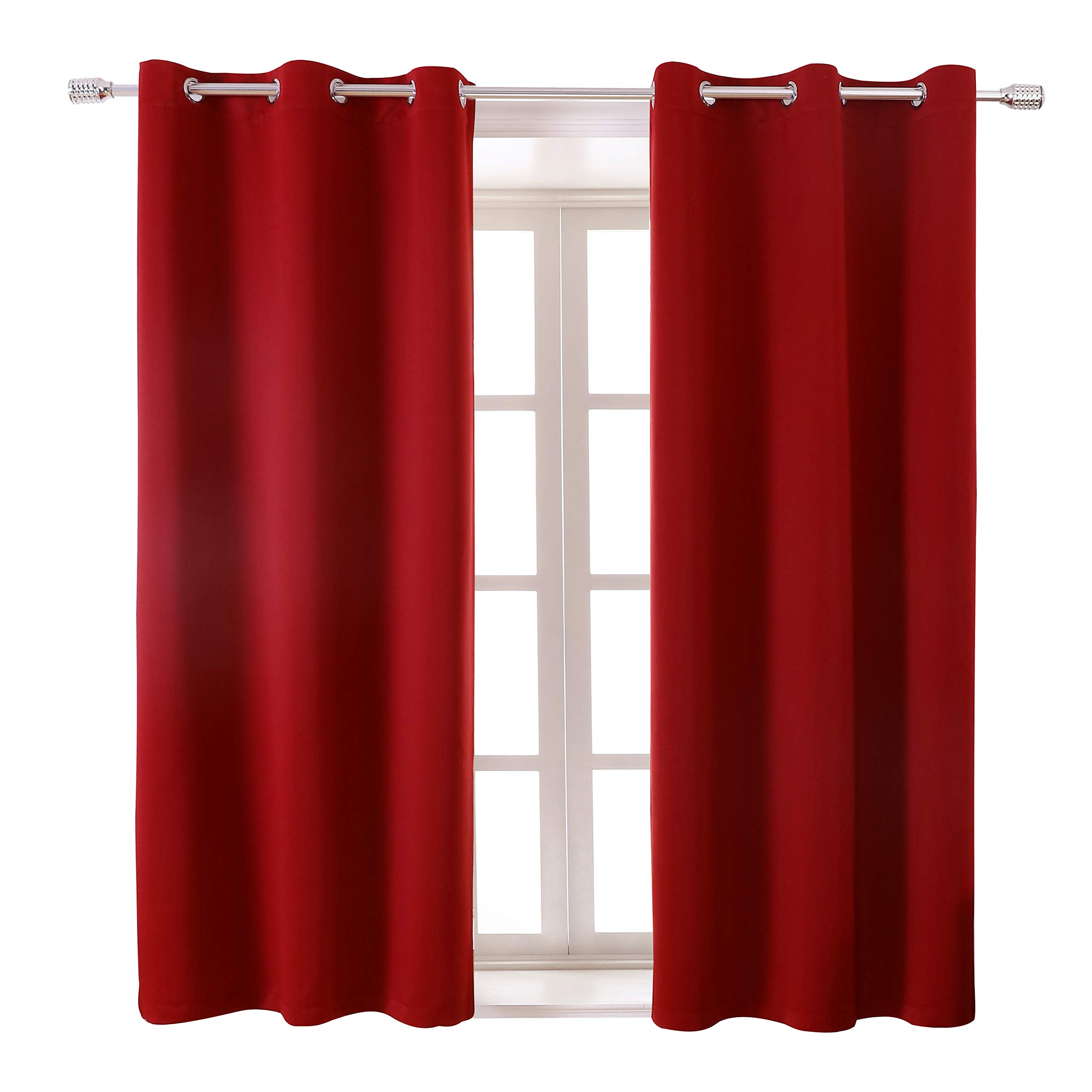WONTEX Blackout Curtains for Bedroom & Living Room - Thermal Insulated Room Darkening Window Drapes with Grommet Top, 38 x 54 Inches, Red (2 Panels) - Perfect for Light Blocking, Noise Reduction & Energy Saving
