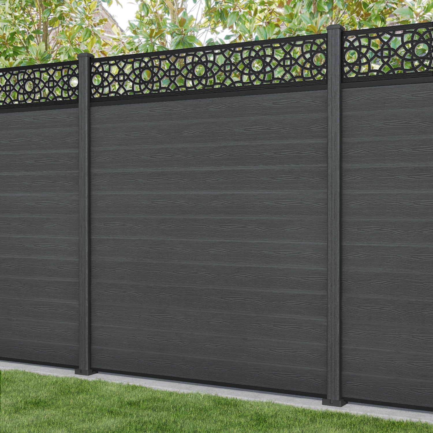 Classic Amber Fence Panel - Dark Grey Composite Fencing with Durable Posts | Privacy Fence for Backyard, Garden & Outdoor Decor