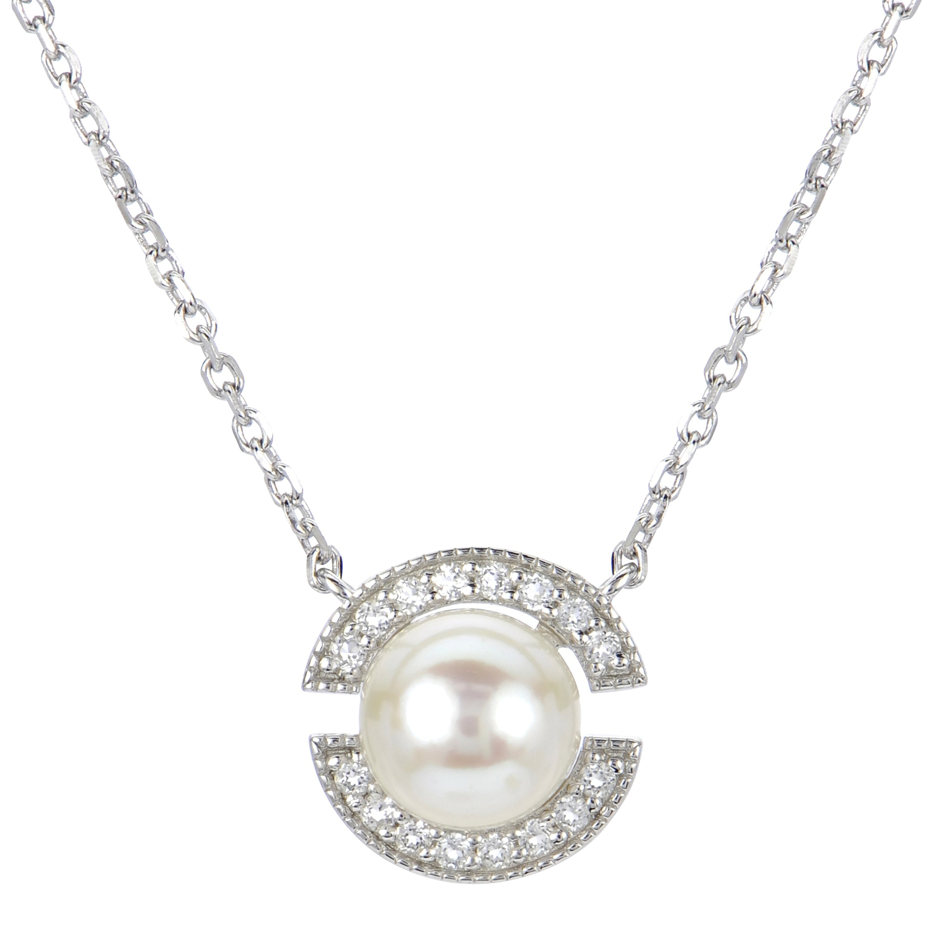 Elegant Freshwater Pearl & White Topaz Sterling Silver Necklace for Women - Perfect for Weddings, Parties & Special Occasions