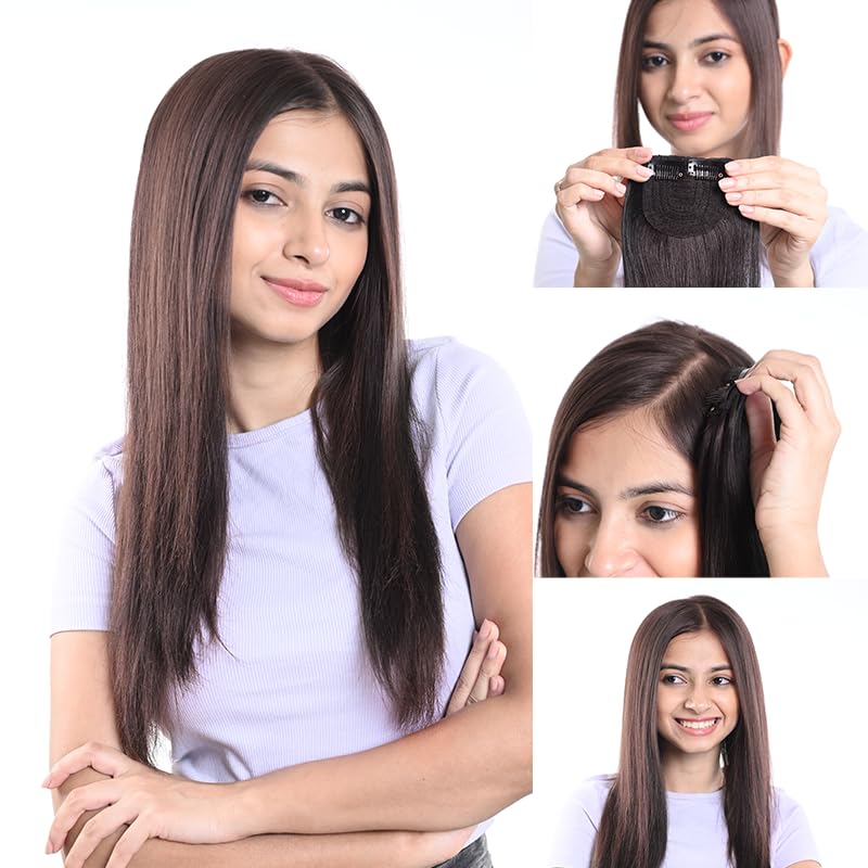 100% Natural Human Hair Extensions - Thick Hair Patch for Thinning or Low-Volume Hair | 16 Inch Natural Brown | Perfect for Daily Wear, Special Occasions & Hair Volume Boost