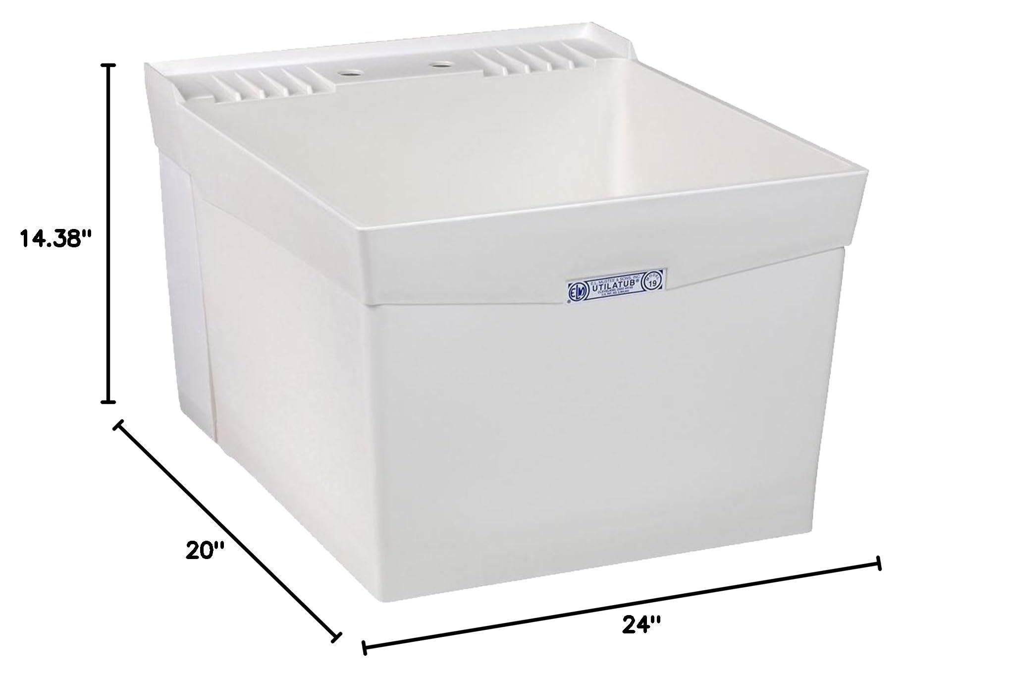 Mustee 18W White Wall Mount Laundry Utility Sink - Large Capacity for Laundry Room, Garage, or Basement Use
