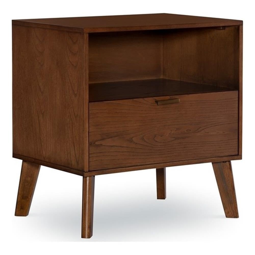 Linon Moore Nightstand with Open Storage & One Drawer - Brown Wood Finish, Tapered Legs - Perfect for Bedrooms, Guest Rooms & Small Spaces