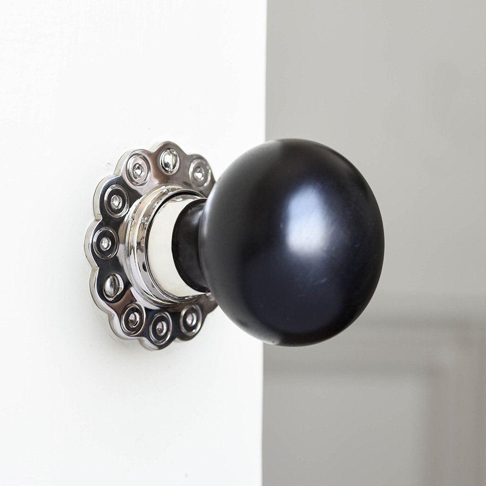 Premium Solid Ebony Wood & Nickel Plated Door Knobs - Classic Cabinet Pulls for Bedroom, Bathroom & Kitchen Cabinets - Elegant Home Decor Upgrade