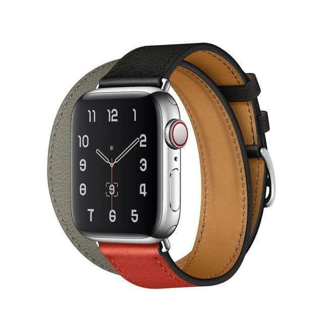 Genuine Leather Apple Watch Band with Double Loop Strap - Premium Luxury Bracelet for Women & Men - Perfect for Work, Gym & Everyday Wear