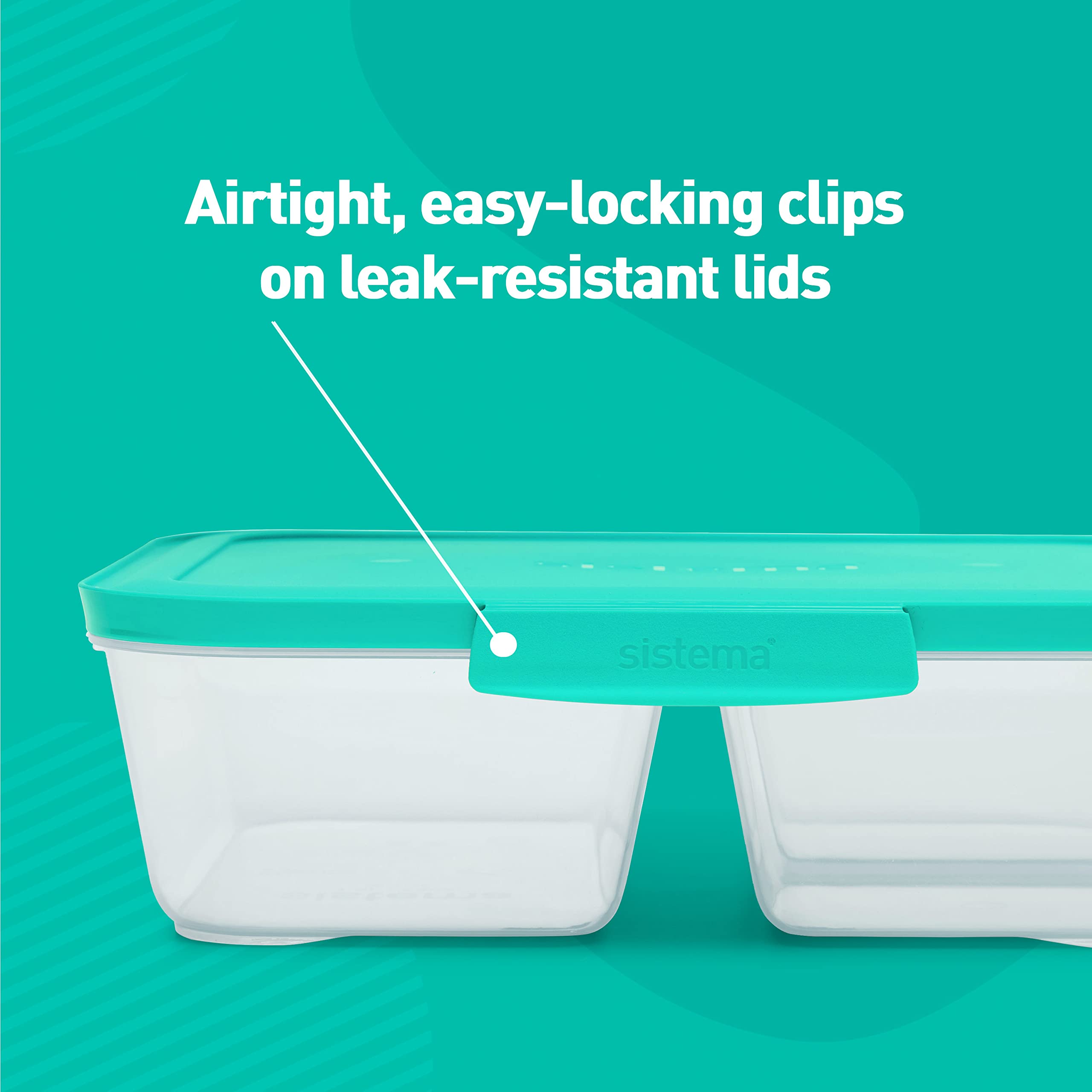 Sistema Nest It Meal Prep Food Storage Containers with Lids - 3 Compartment Bento Box Style - 5-Pack Airtight Containers for Lunch, Office & Meal Prepping - BPA-Free Plastic - Teal Color