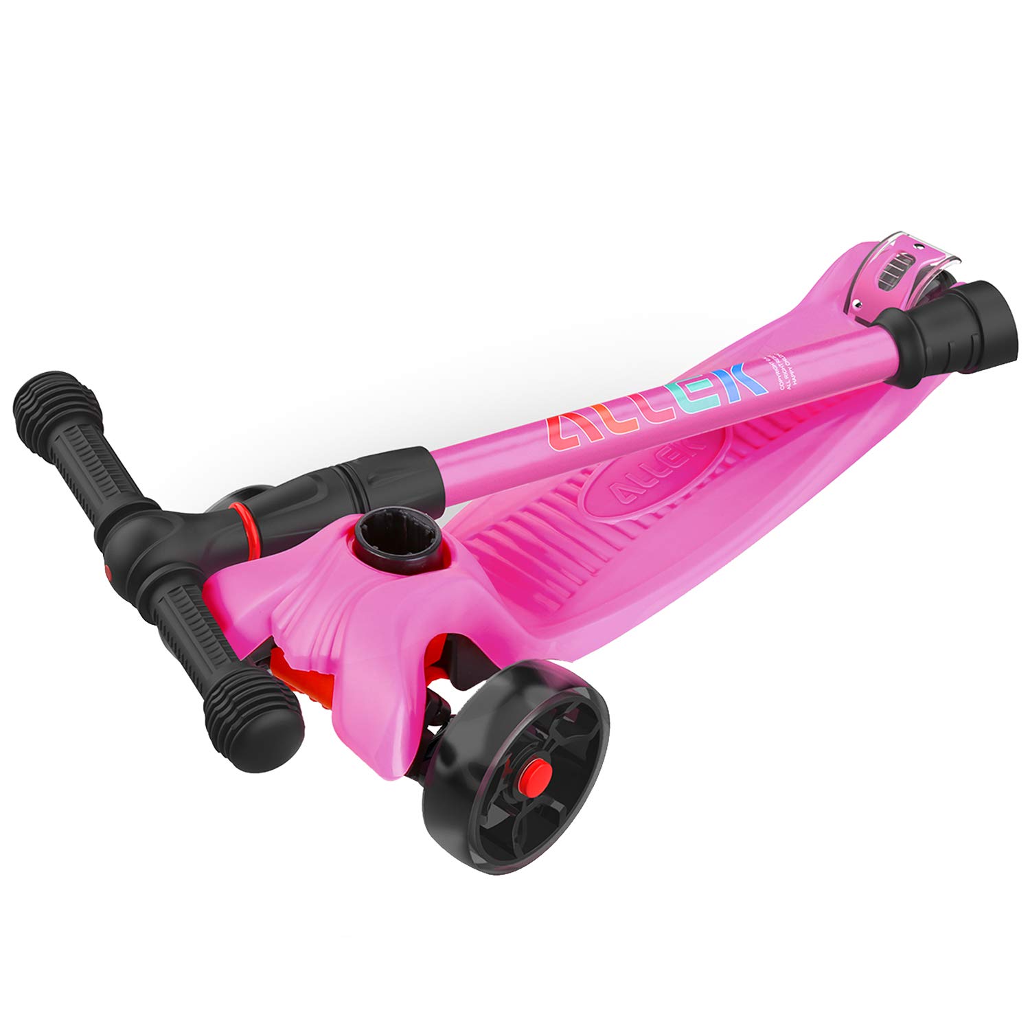 Allek B02 Kick Scooter for Kids Ages 3-12 | Adjustable Height Lean-to-Steer Scooter with LED Light-Up Wheels | Extra Wide PU Wheels for Smooth Ride | Perfect for Commuting, Park Rides & Outdoor Play (Rose Pink)