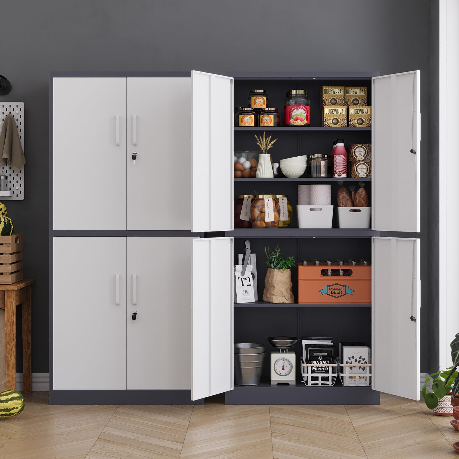 MIIIKO 4-Door Metal File Storage Cabinet with Lock, Heavy Duty Steel Office Cabinet with 5 Adjustable Shelves - Perfect for Home Office, Hospital, Garage & Commercial Storage Organization