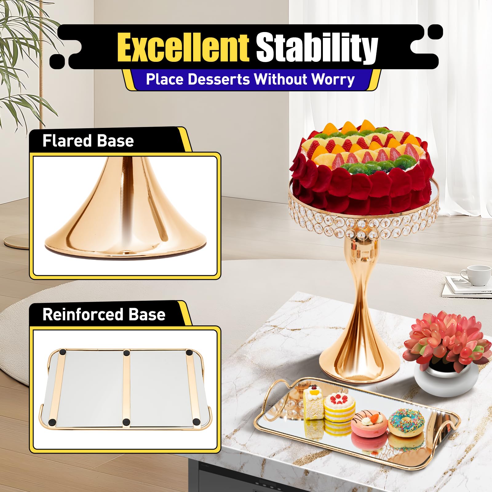 TFCFL 10-Piece Gold Crystal Cake Stand Set - Elegant Cupcake & Cookie Holder for Dessert Display, Baby Shower, Wedding, Birthday Party Decorations | Perfect for Home Celebration & Buffet Table Decor