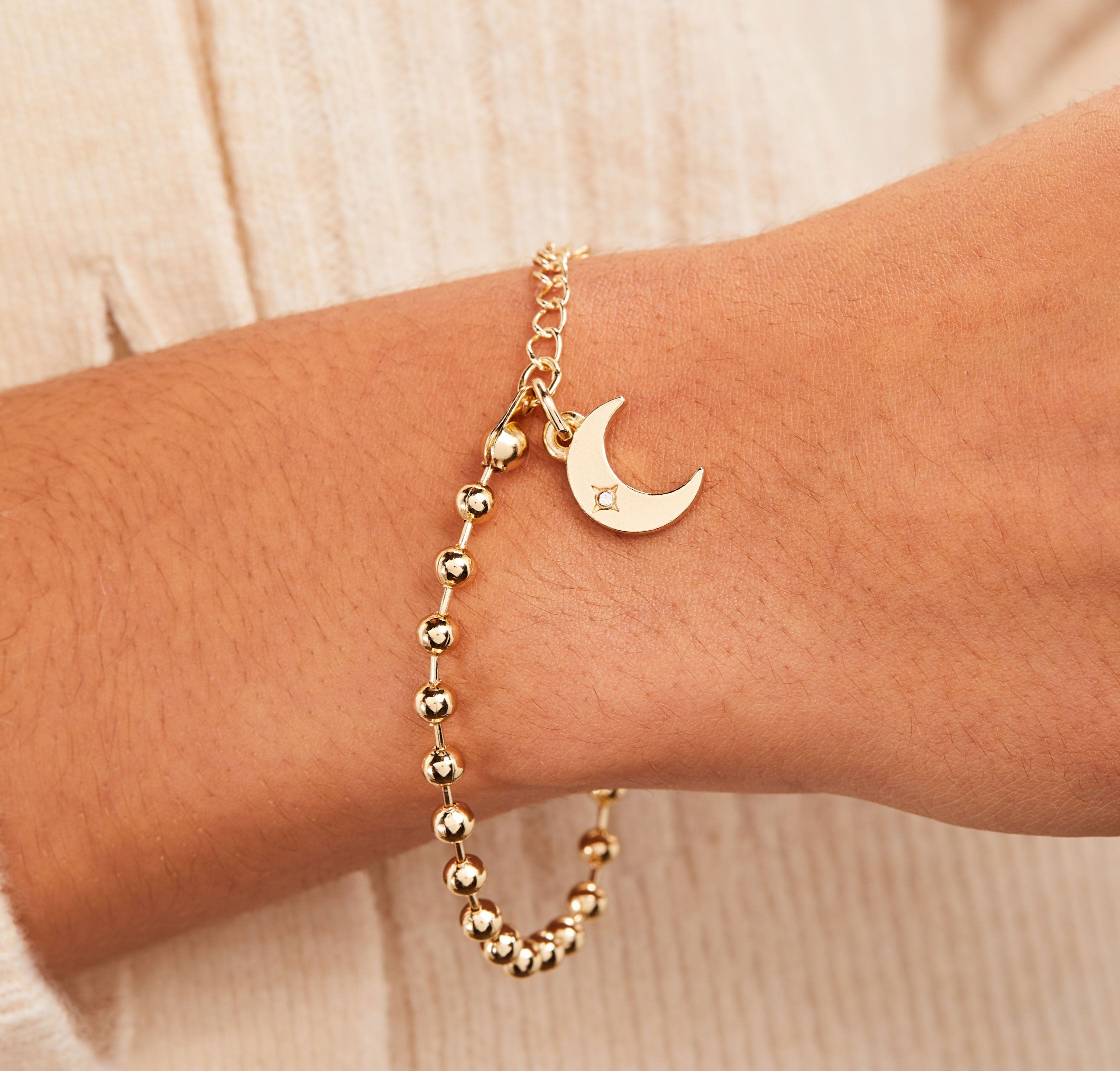 Crescent Moon Ball Chain Bracelet for Women - Dainty Gold & Silver Adjustable Bracelet - Perfect for Everyday Wear, Gifts & Boho Style