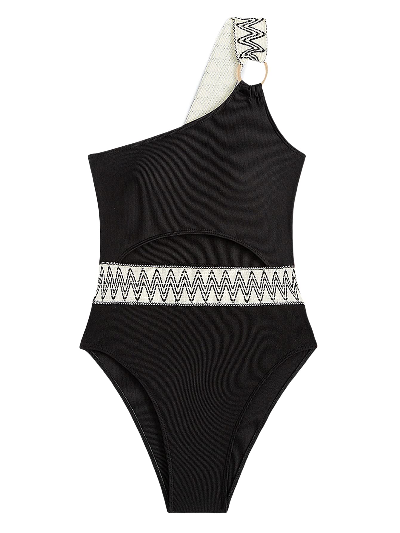 MakeMeChic Women's Sexy One Shoulder Cut Out Swimsuit - Chevron Print Bathing Suit for Beach, Pool & Summer Vacations | Trendy One-Piece Swimwear