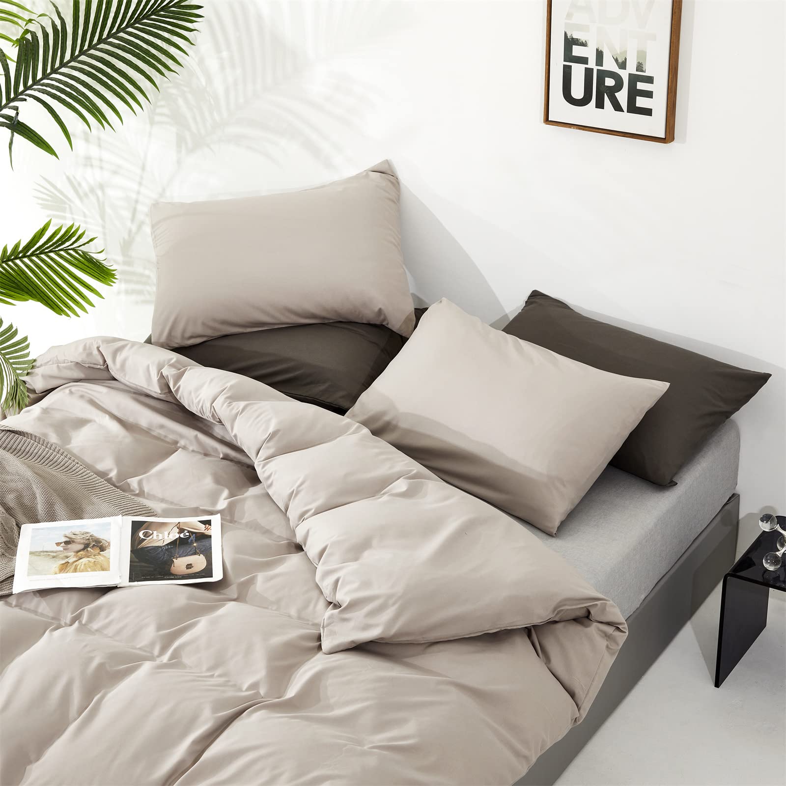 Luxlovery Beige Khaki Comforter Set Queen - 3PCS Solid Cream Oatmeal Blanket Quilt for Bedroom - Soft Taupe Bedding Set for Women & Men - Perfect for Cozy Nights & Guest Room Decor