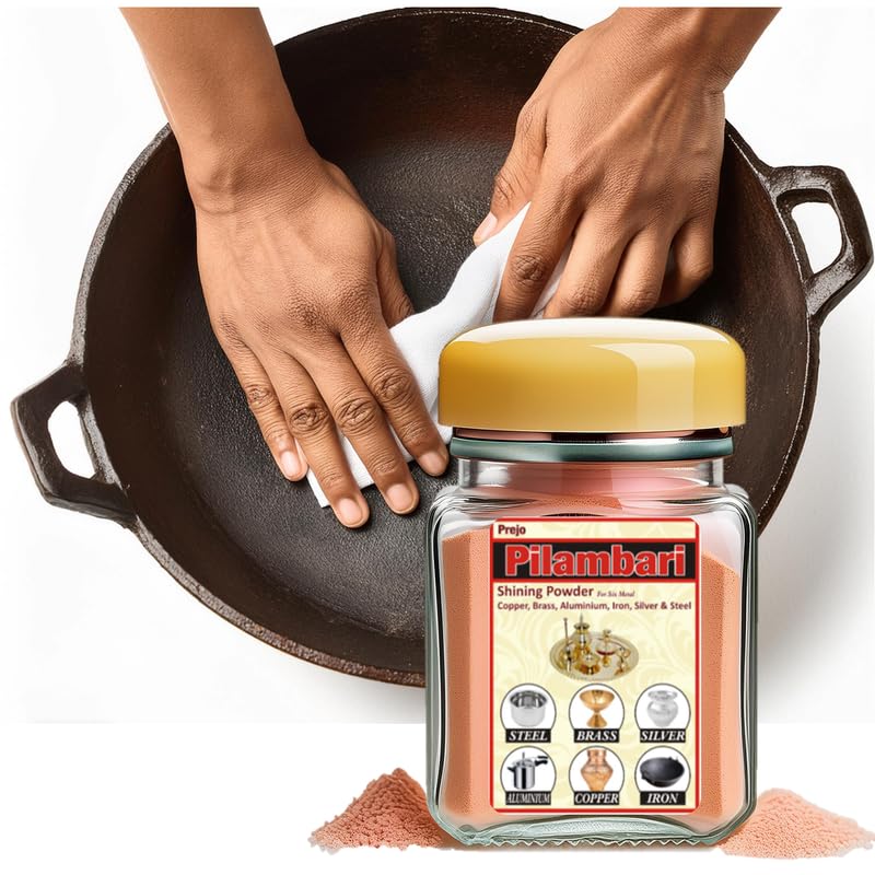Pitambari Shining Powder for Six Metals - Copper, Brass, Aluminum, Iron, Silver, Steel | 200g Dish Washing Powder for Puja Utensils & Kitchenware | Perfect for Religious Ceremonies, Daily Cleaning & Metal Restoration
