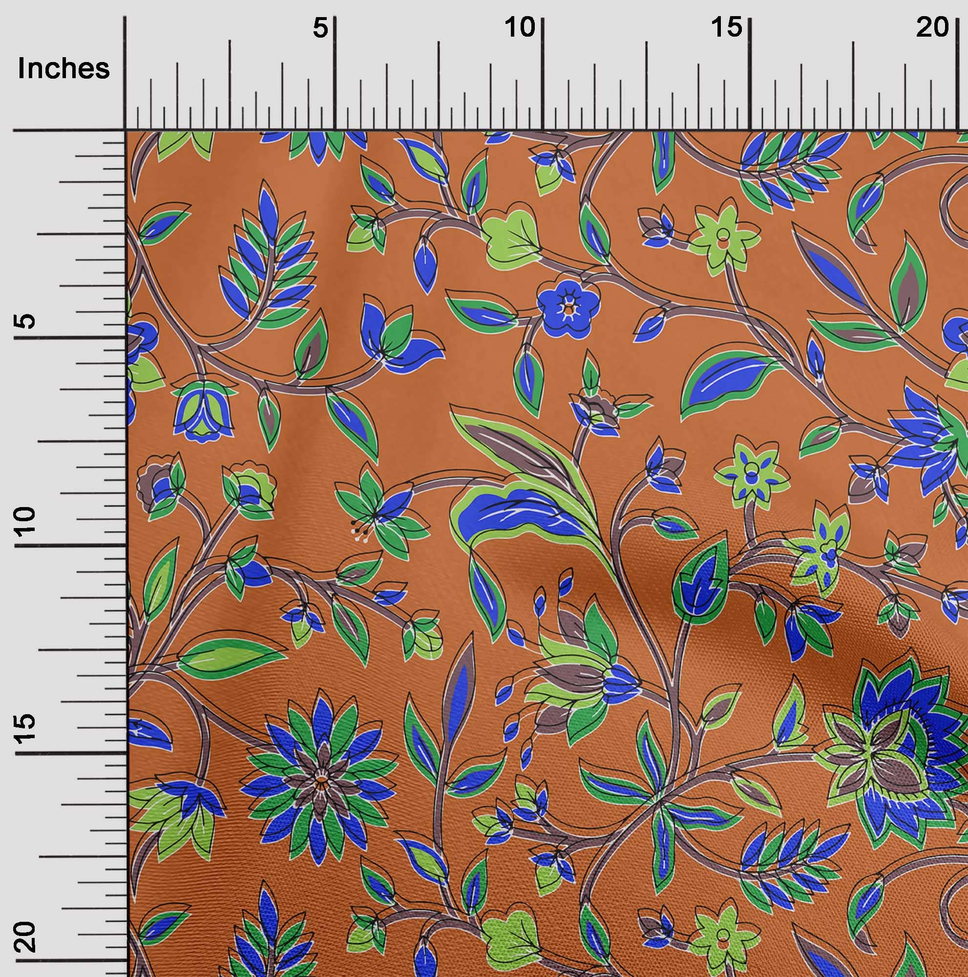 oneOone Polyester Spandex Floral Print Fabric - 56 Inch Wide Orange Craft Fabric for Sewing, DIY Projects & Home Decor (3093) | Perfect for Dresses, Curtains & Upholstery