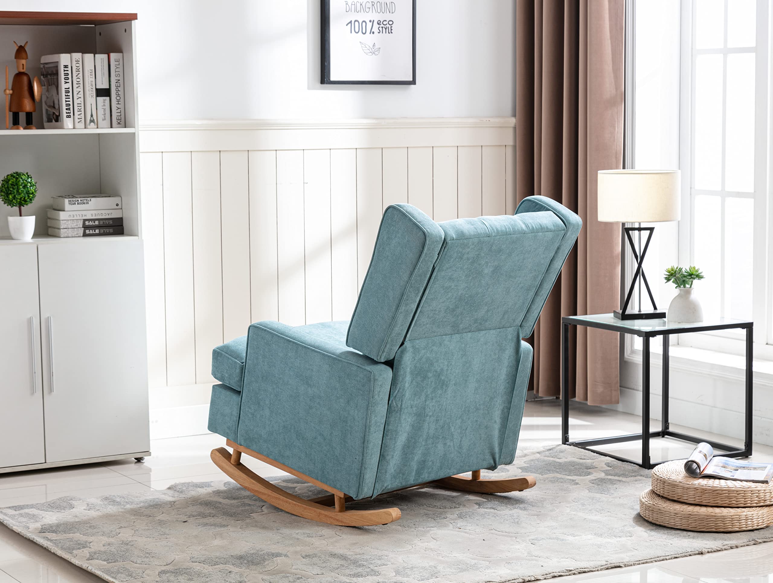 Bellemave Mid Century Modern Accent Chair - Mint Green Upholstered Rocking Chair with Solid Wood Base for Living Room, Nursery & Baby Room | Oversized Wingback Armchair for Relaxing, Nursing & Decor