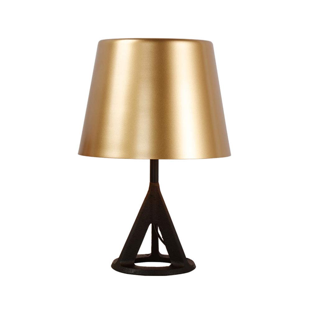 Modern LED Table Lamp - Triangle Wrought Iron Design with Aluminum Shade & Carbon Steel Base - Postmodern Luxury Art Deco Desk Light for Bedroom, Office, or Living Room (Champagne Gold) - Perfect for Reading, Working, and Ambient Lighting