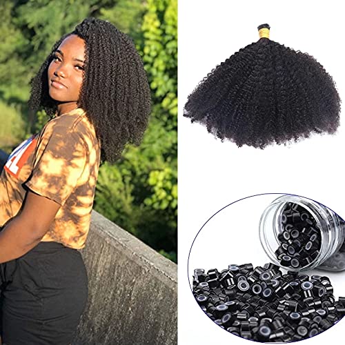 Mongolian Afro Kinky Curly I-Tip Hair Extensions 4B 4C Virgin Human Hair - 30 Inch Microlink Extensions for Black Women | Natural Looking Protective Style for Daily Wear & Special Occasions