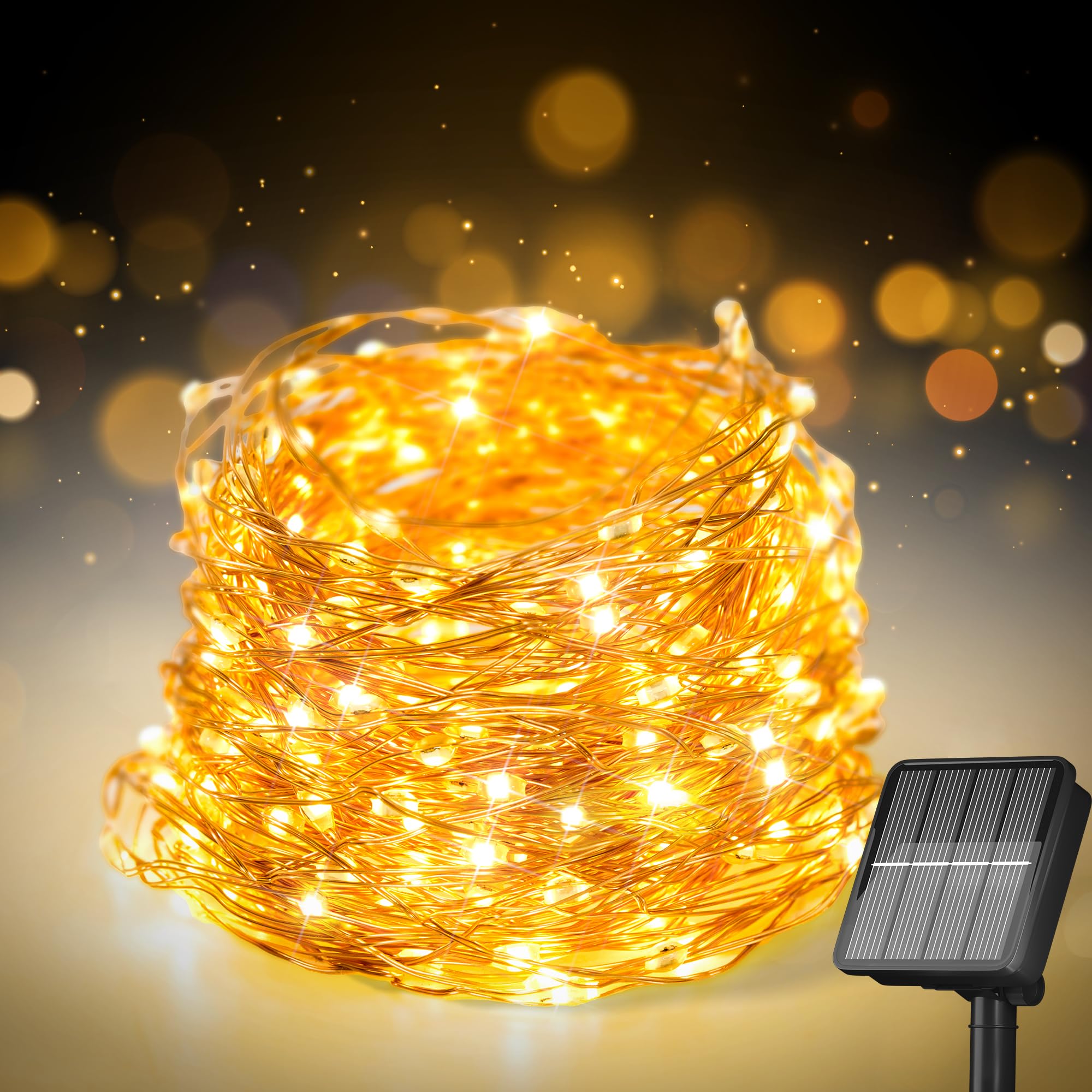 200 LED 72Ft Solar Powered Outdoor String Lights - Waterproof Fairy Lights with 8 Lighting Modes for Patio, Garden, Tree, Christmas, Wedding & Party Decorations (Warm White) - Perfect for Backyard, Pergola and Landscape Lighting