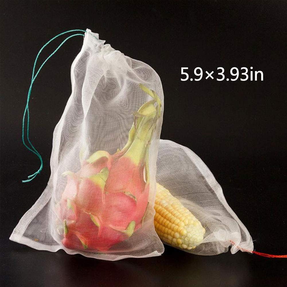 Maius 100 Pack 4x6 Inch Reusable Nylon Mesh Bags with Drawstring - Fruit Protection Bags for Plants, Seeds, Flowers & Vegetables | Garden Pest Control, Harvest Storage & Organizing Small Items