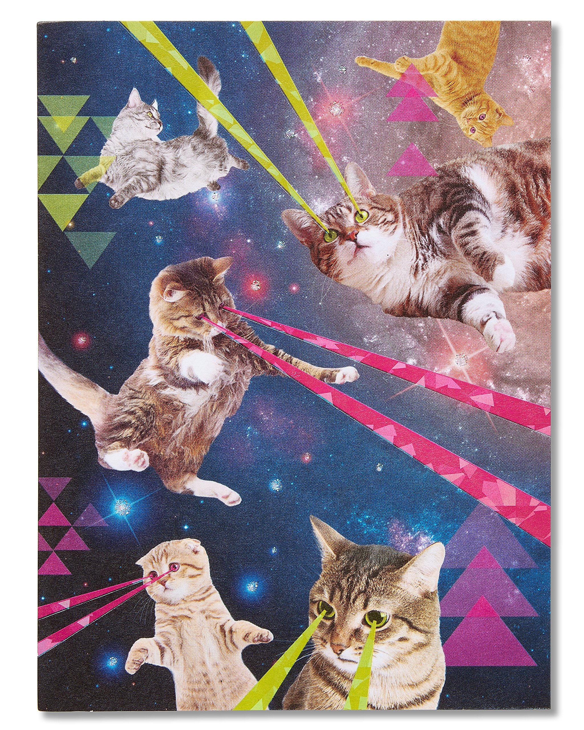 Funny Blank Greeting Card with Outer Space Laser Cats Design - Perfect for Birthdays, Anniversaries & Humorous Occasions