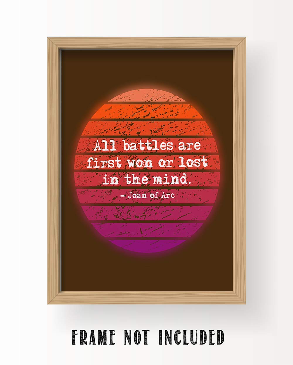 TJ Originals - 'All Battles Are First Won or Lost in the Mind' Joan of Arc Bible Quote Wall Art - 11x14 Inspirational Christian Decor Print - Perfect Gift for Home, Office & Church (Retro Sun Design)