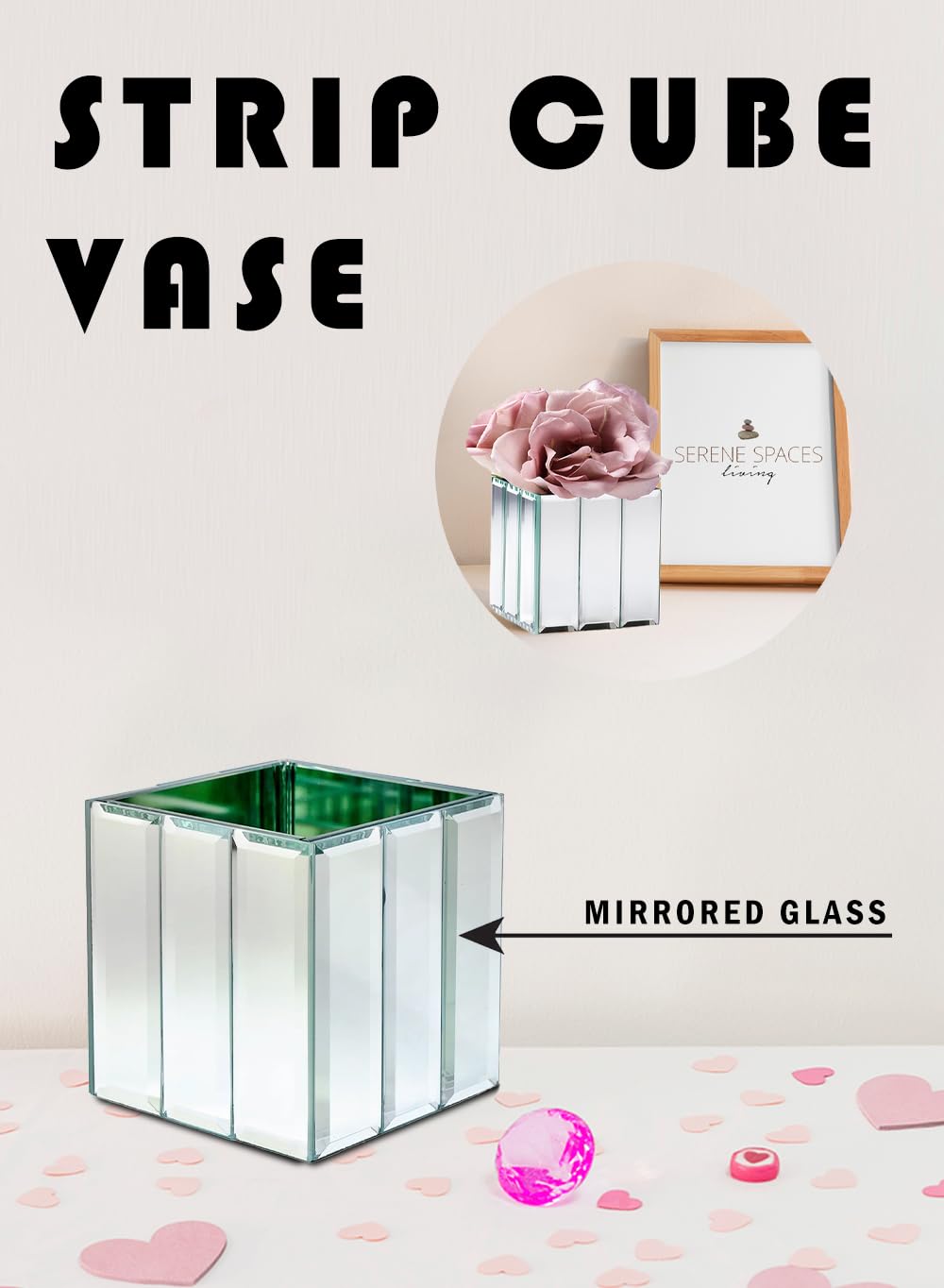 Serene Spaces Living Small Gatsby Mirror Strip Cube Vase – 4