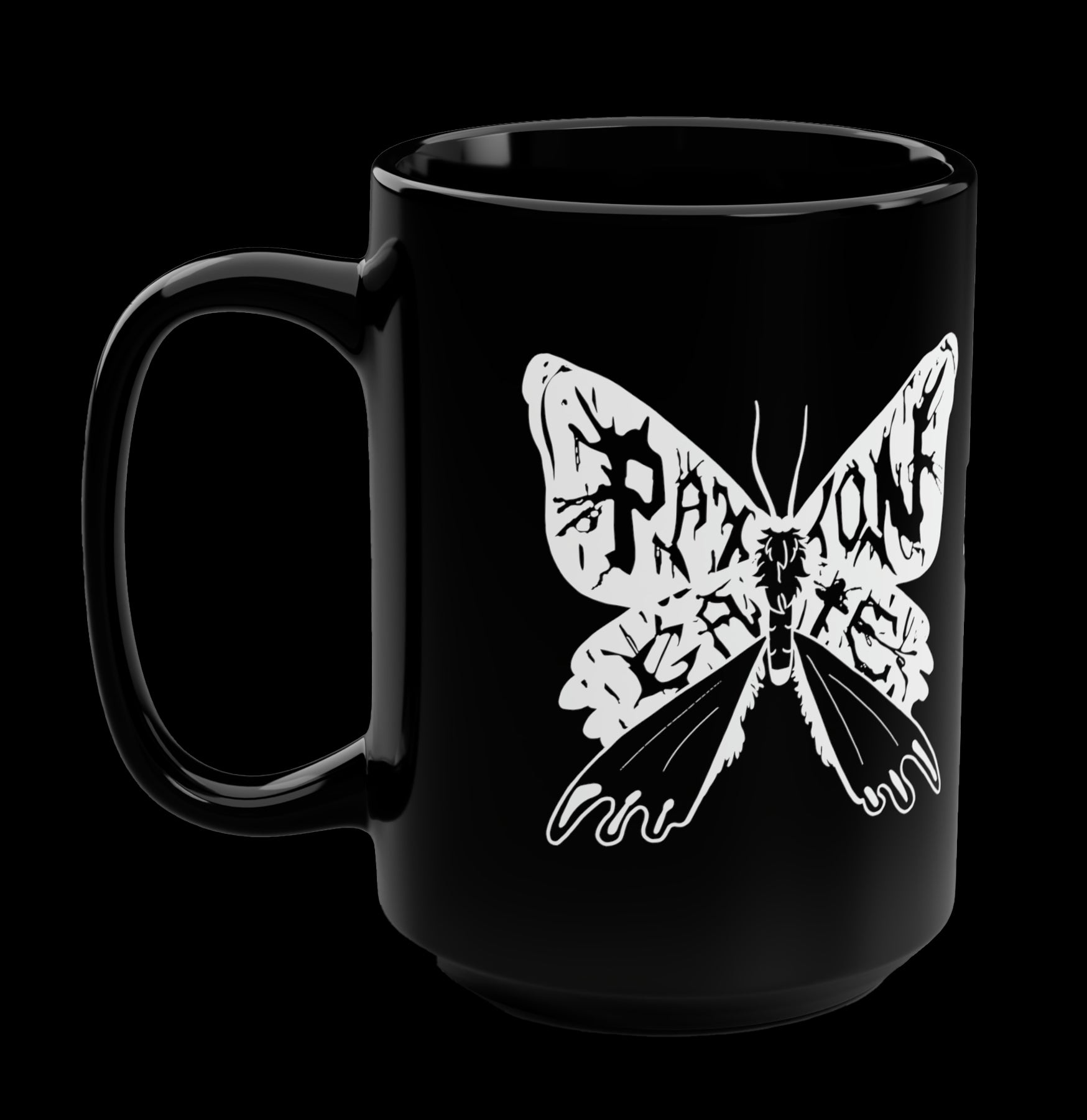Black Paxton Gate Moth Mug - Unique Ceramic Coffee Cup with Moth Design - Perfect for Tea, Coffee, or Hot Chocolate at Home or Office