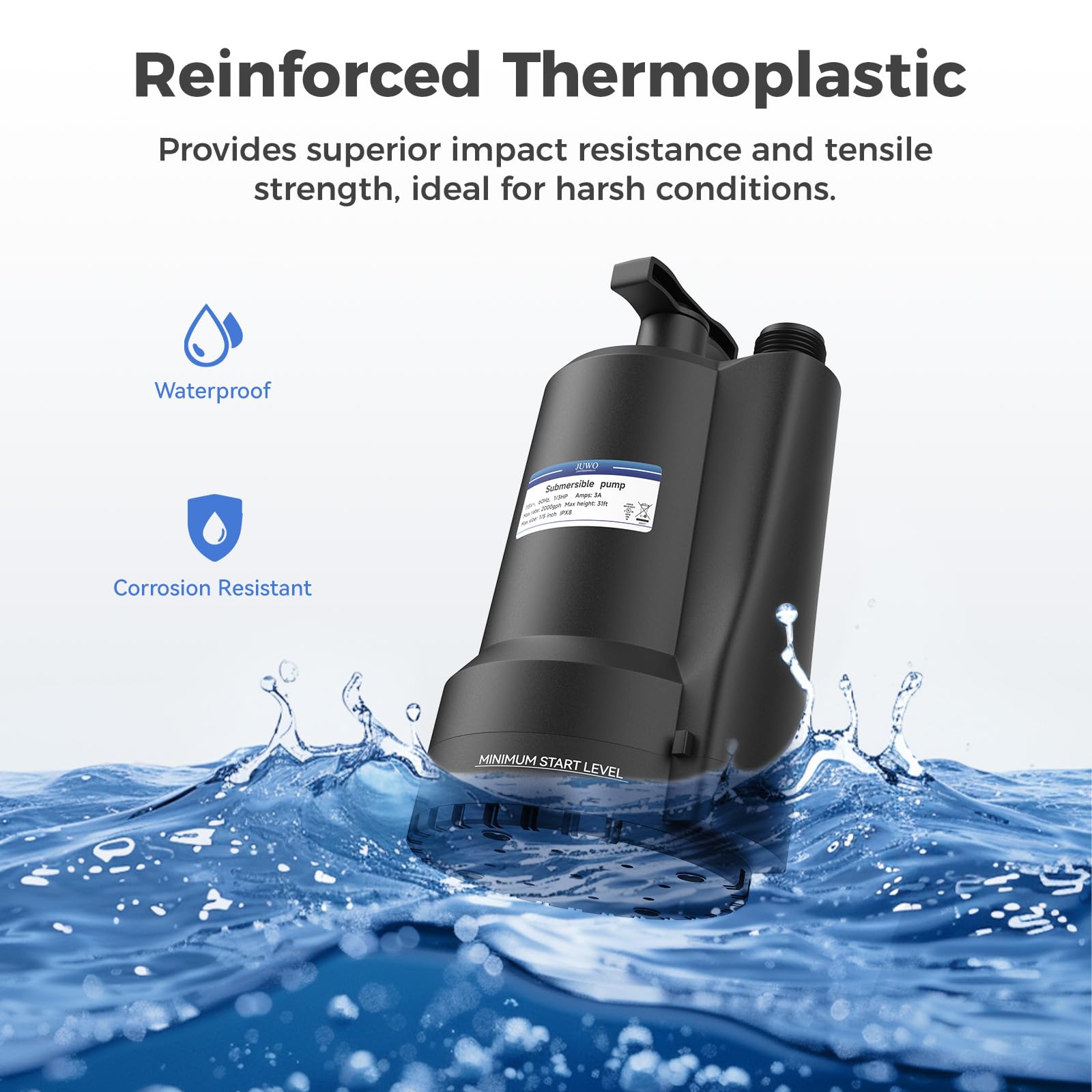 1/4 HP 1800GPH Submersible Water Pump - Thermoplastic Utility Pump for Pool Draining, Basement, Garden Pond | Portable Electric Sump with 10ft Cord | Ideal for Swimming Pools, Tubs, Flooded Areas & Water Transfer